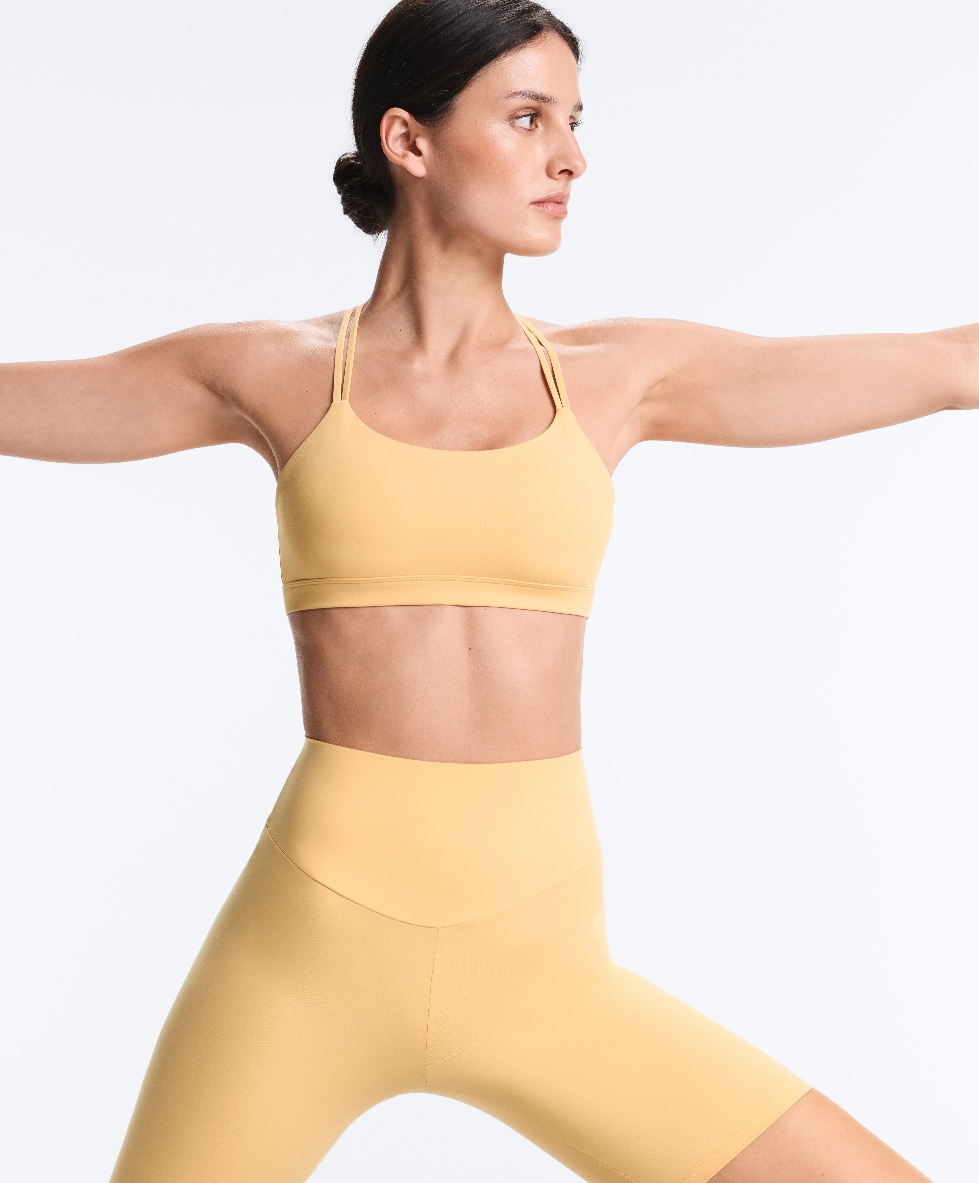 Comfortlux low-support crossover strap sports bra — BURNT YELLOW