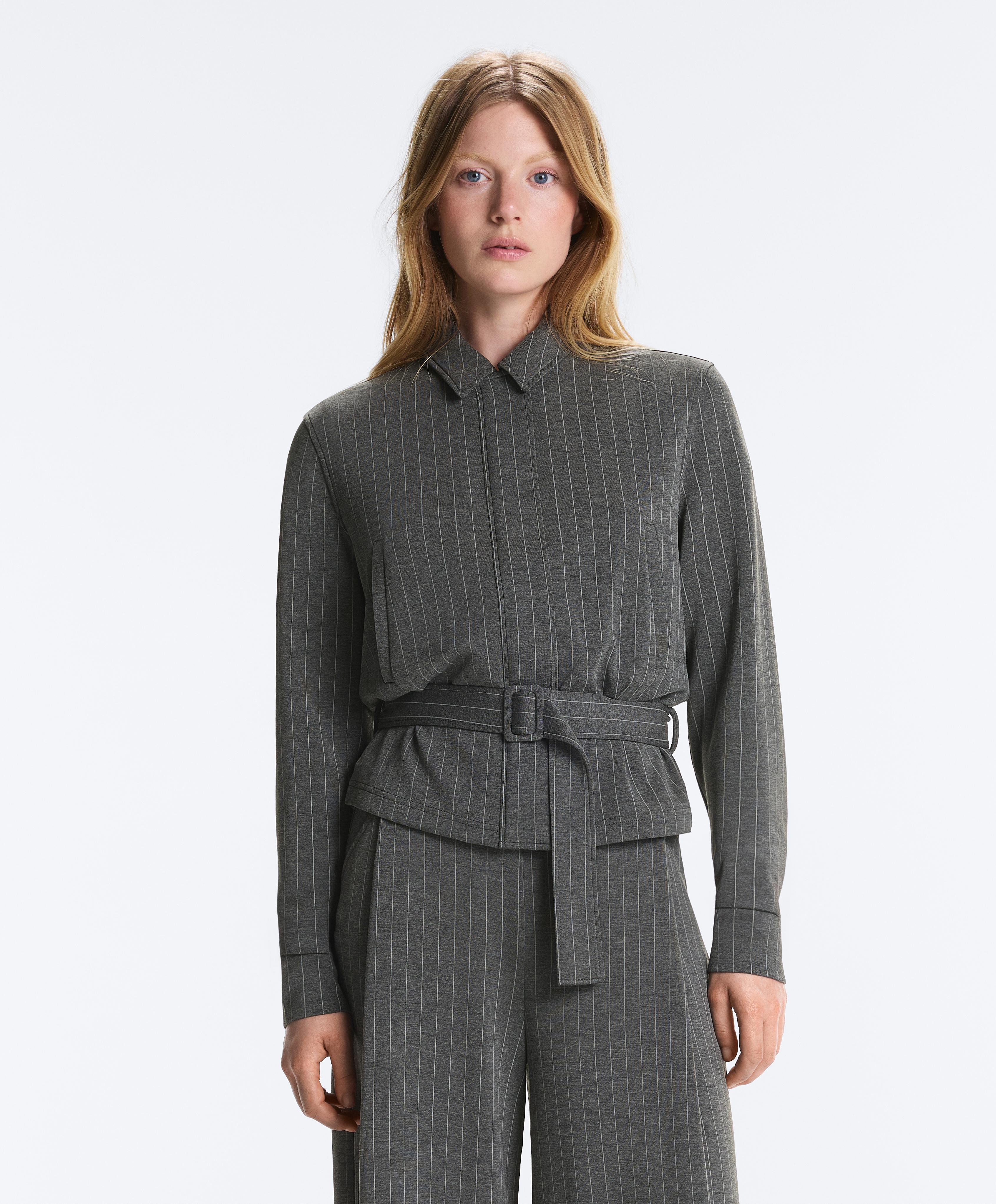 Soft-touch modal jacket with belt — DARK GREY
