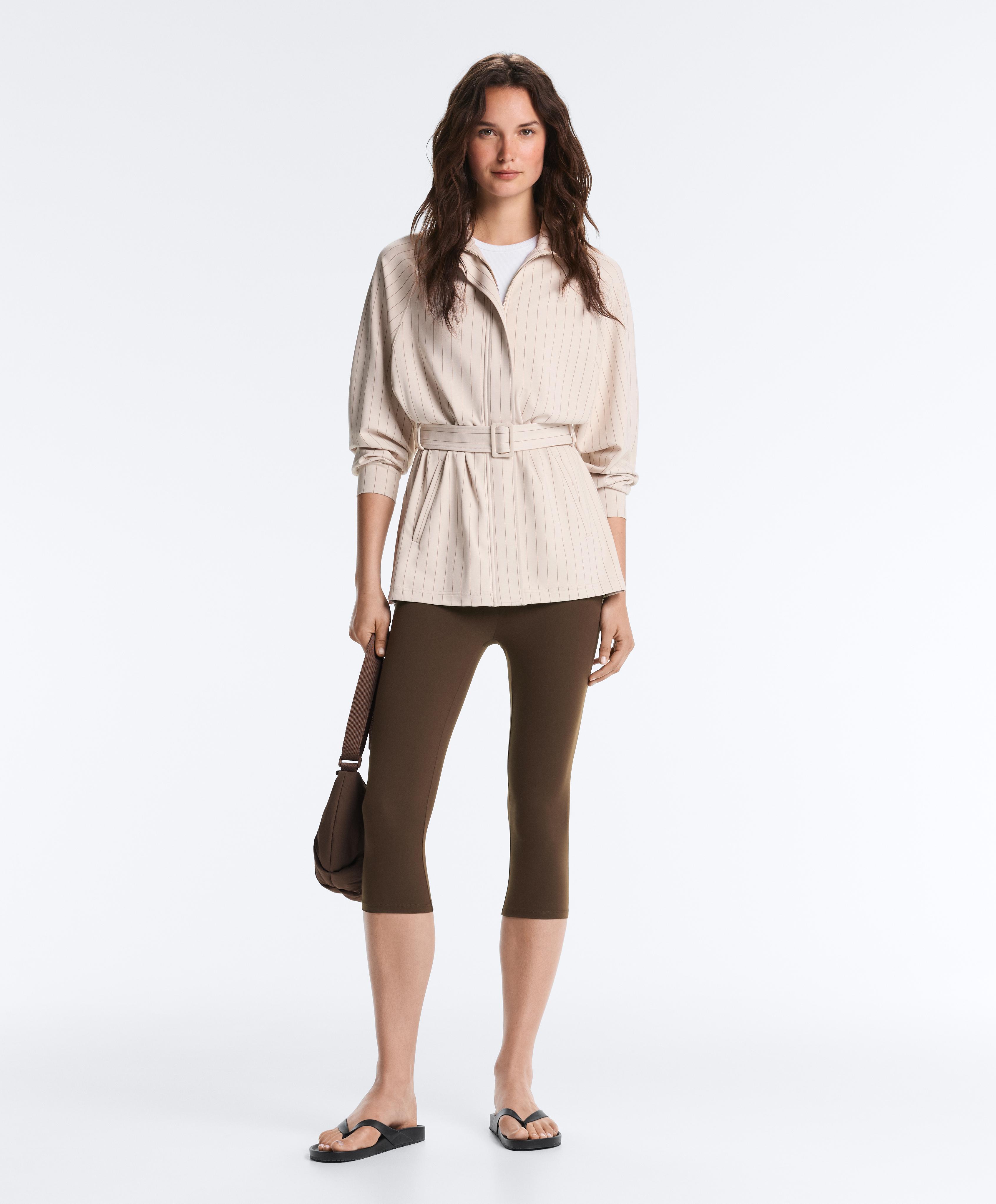 Striped soft-touch belted jacket — SANDY