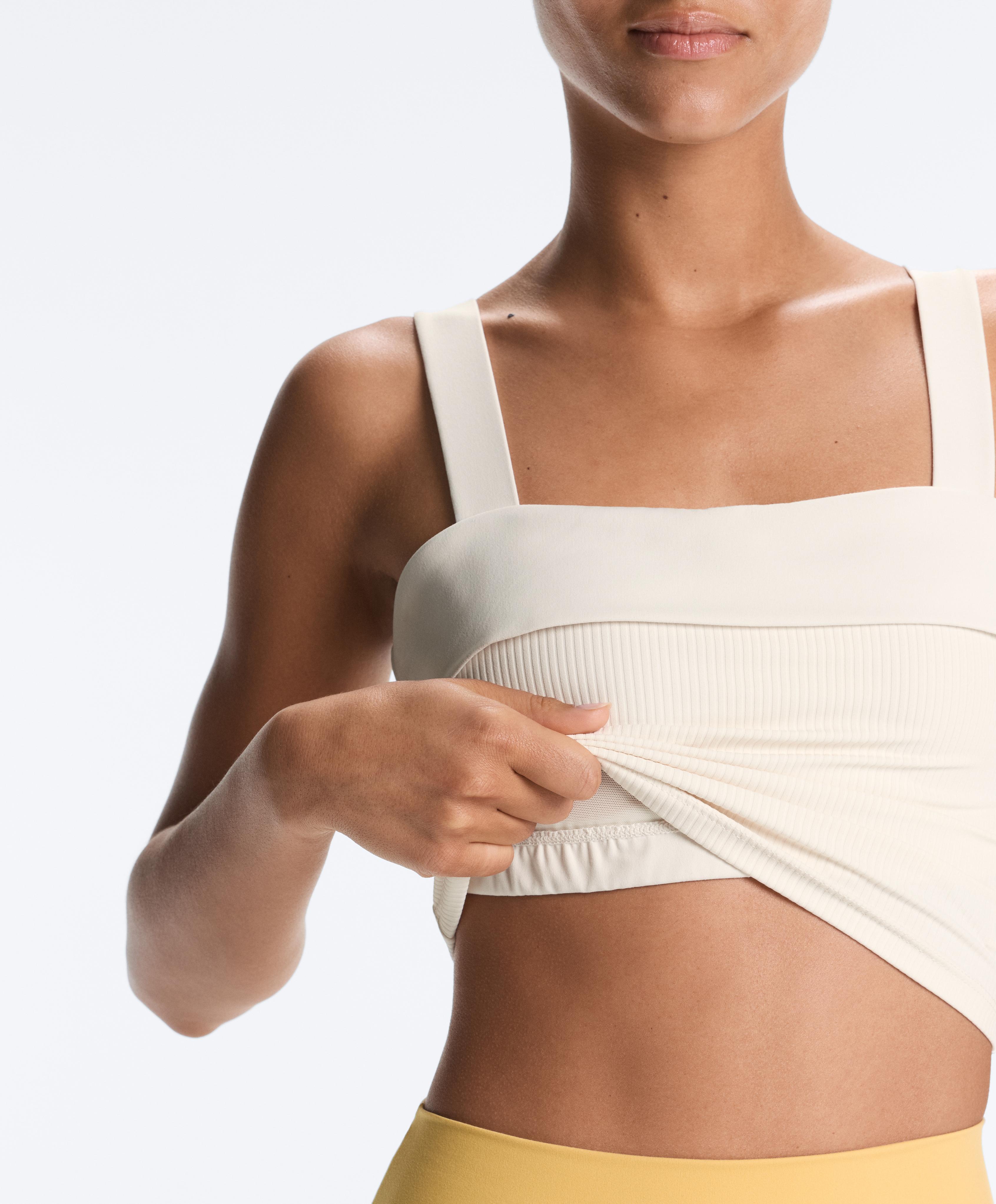 Comfortlux rib turn-up tank top — PALE ECRU