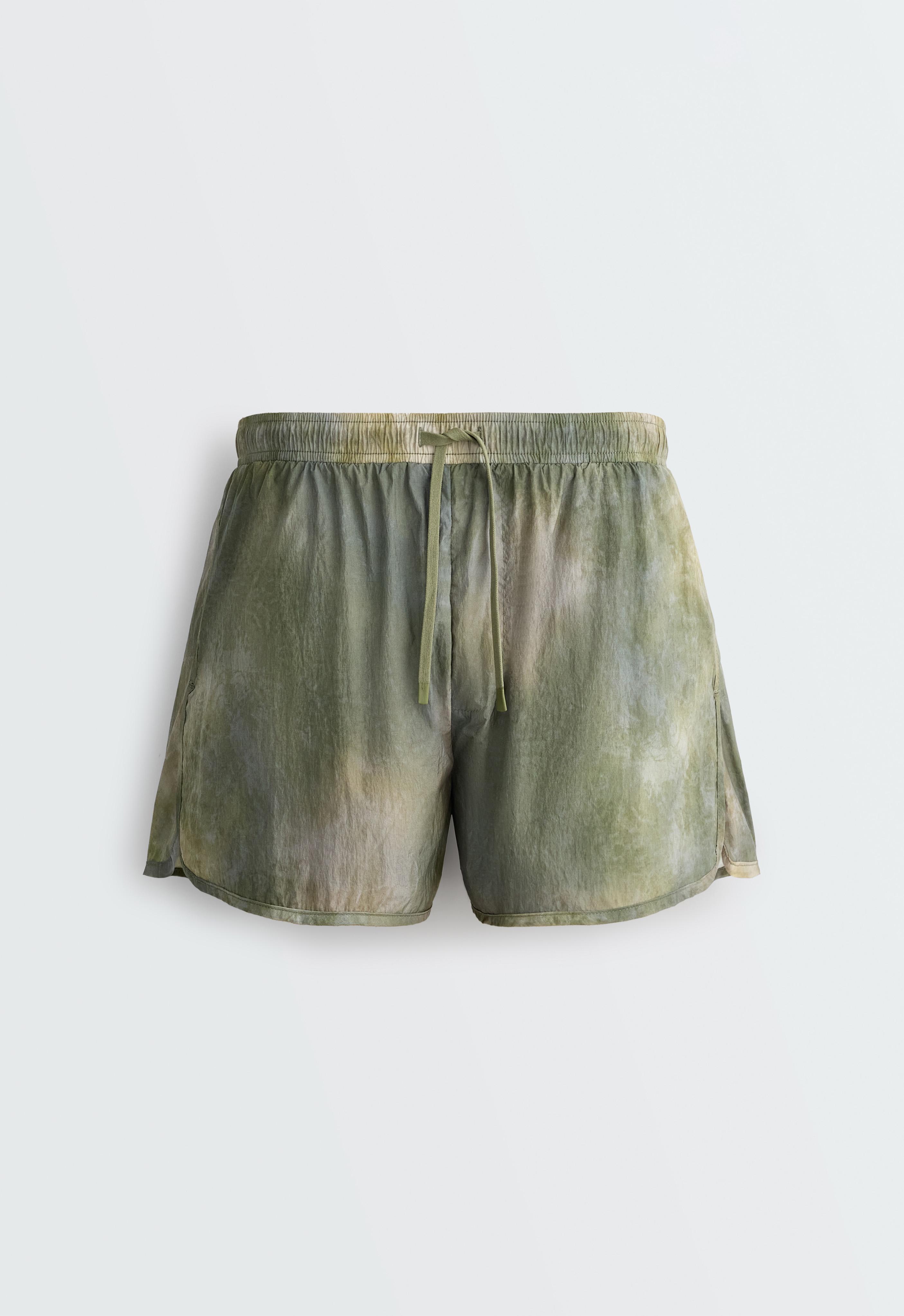 Printed mid rise 2-in-1 technical shorts — KHAKI