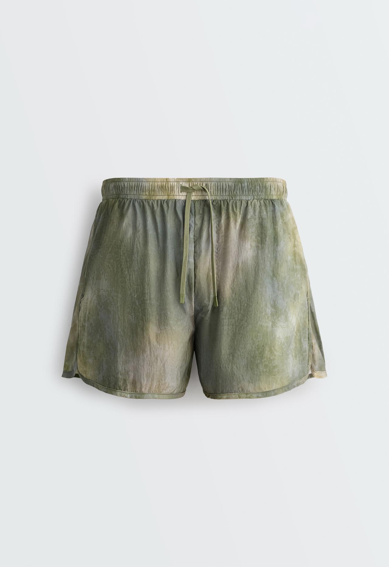 Printed mid rise 2-in-1 technical shorts — KHAKI