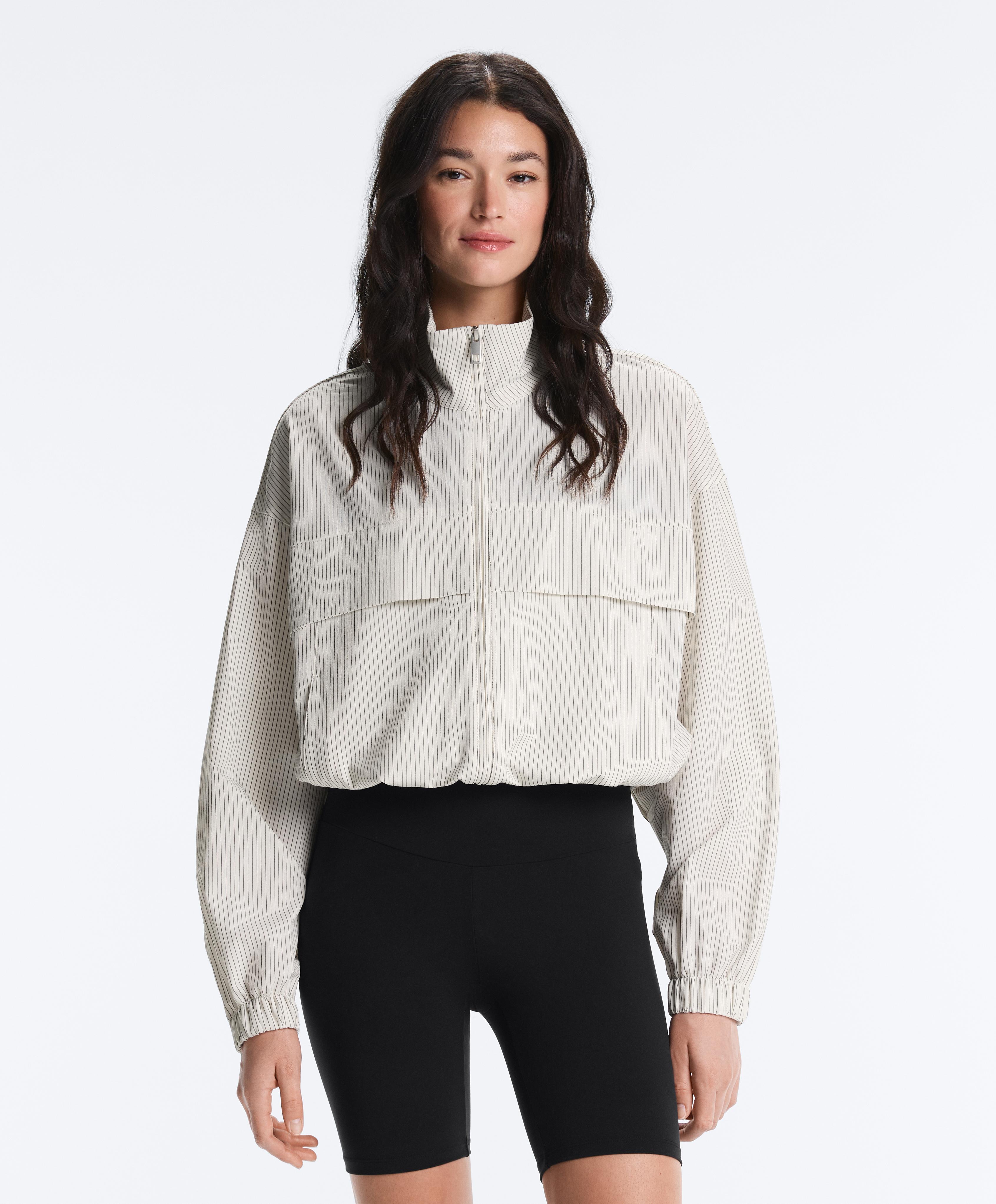 Striped stretch overlay jacket — WHITE