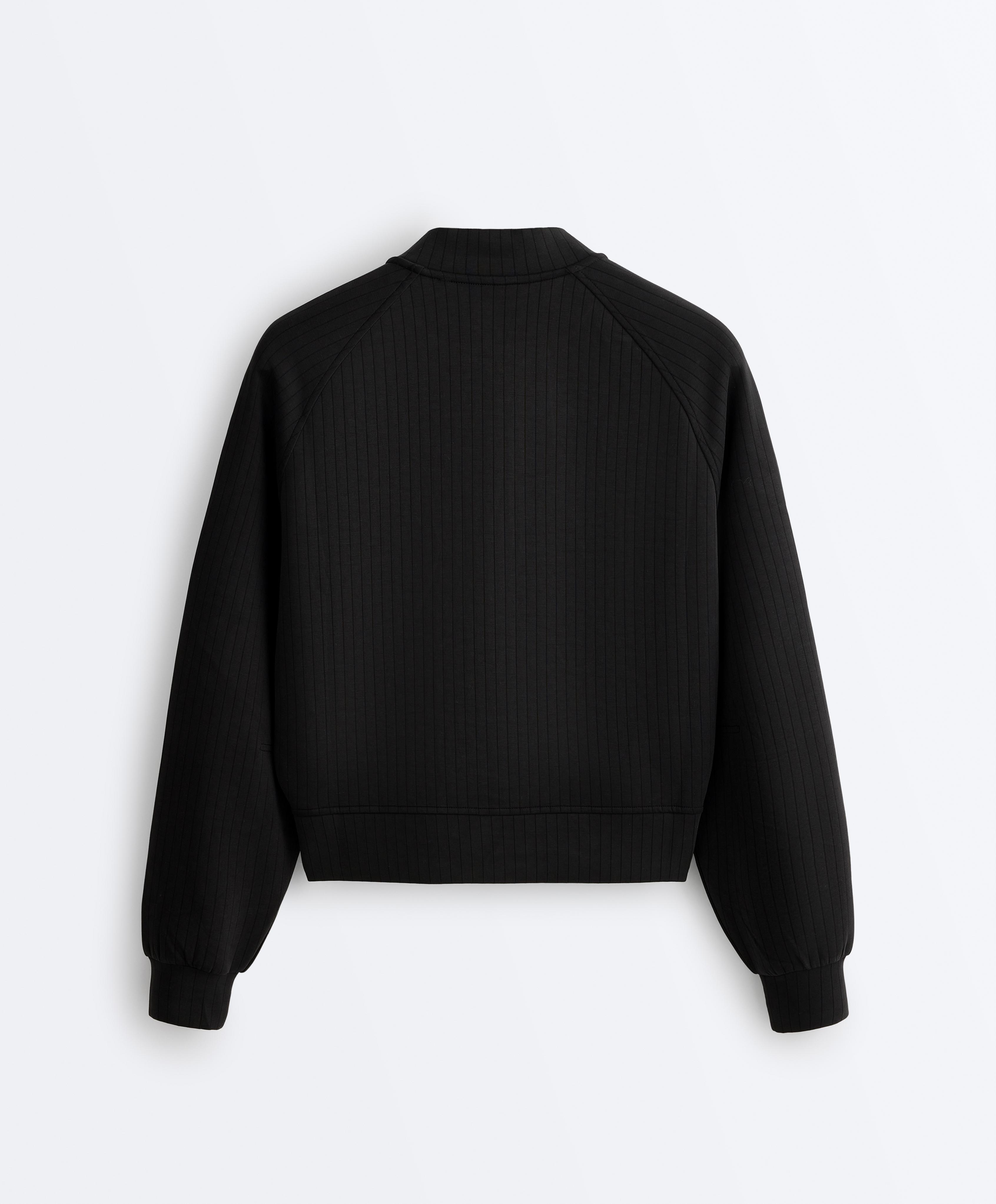 Striped bomber jacket with soft-touch modal — BLACK