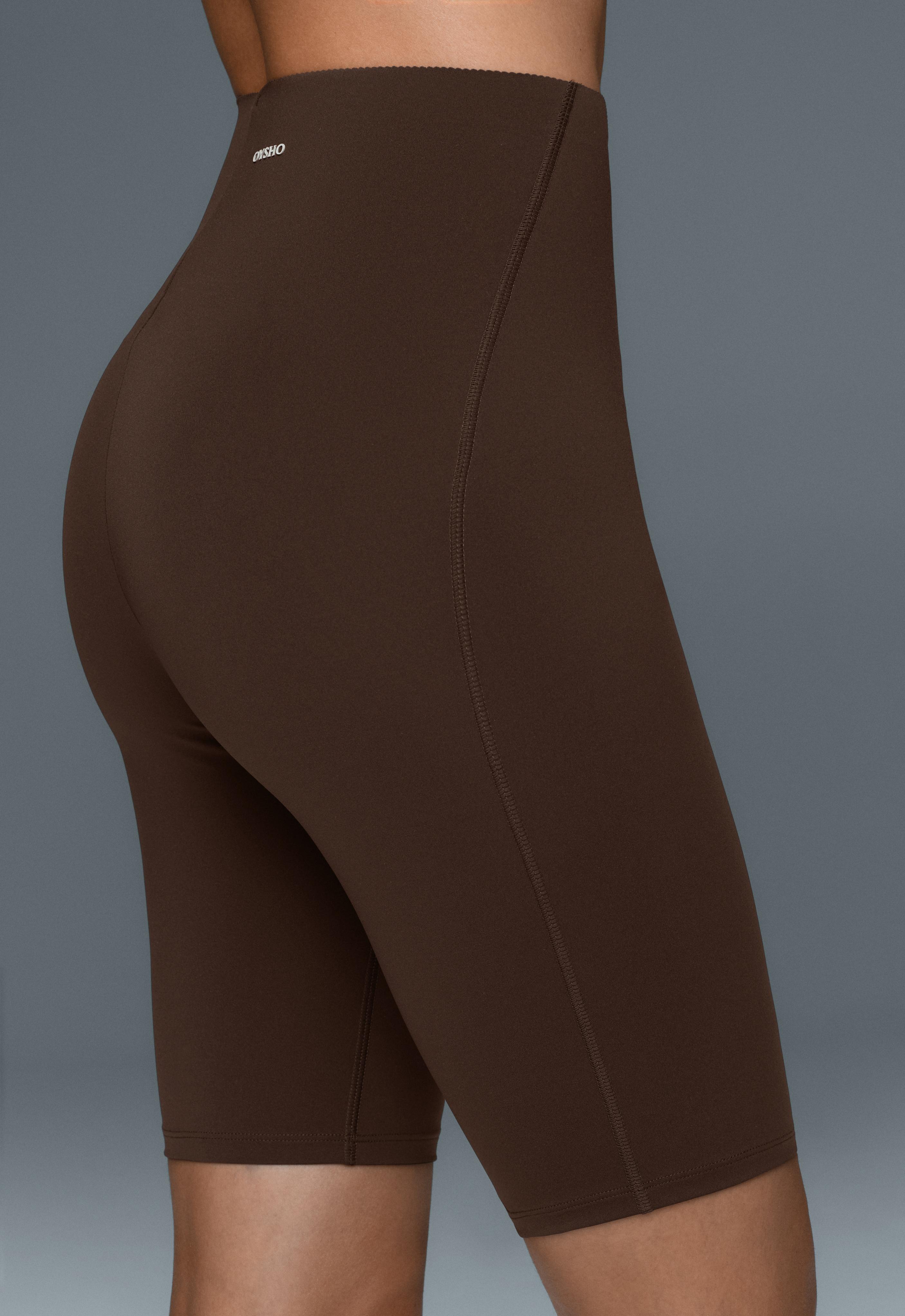 High-rise compressive core control 25cm cycle leggings — DARK REDDISH‑BROWN