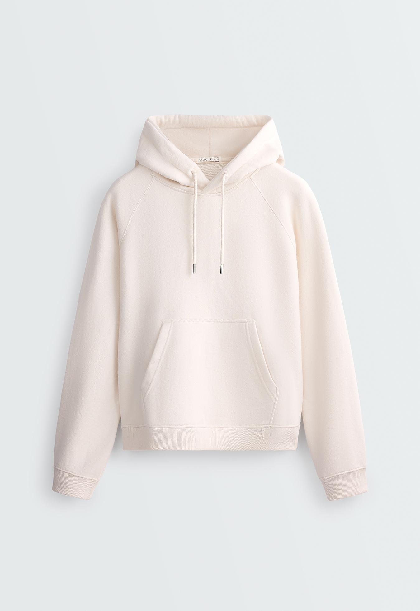 Cotton-blend fleece hoodie — PALE ECRU