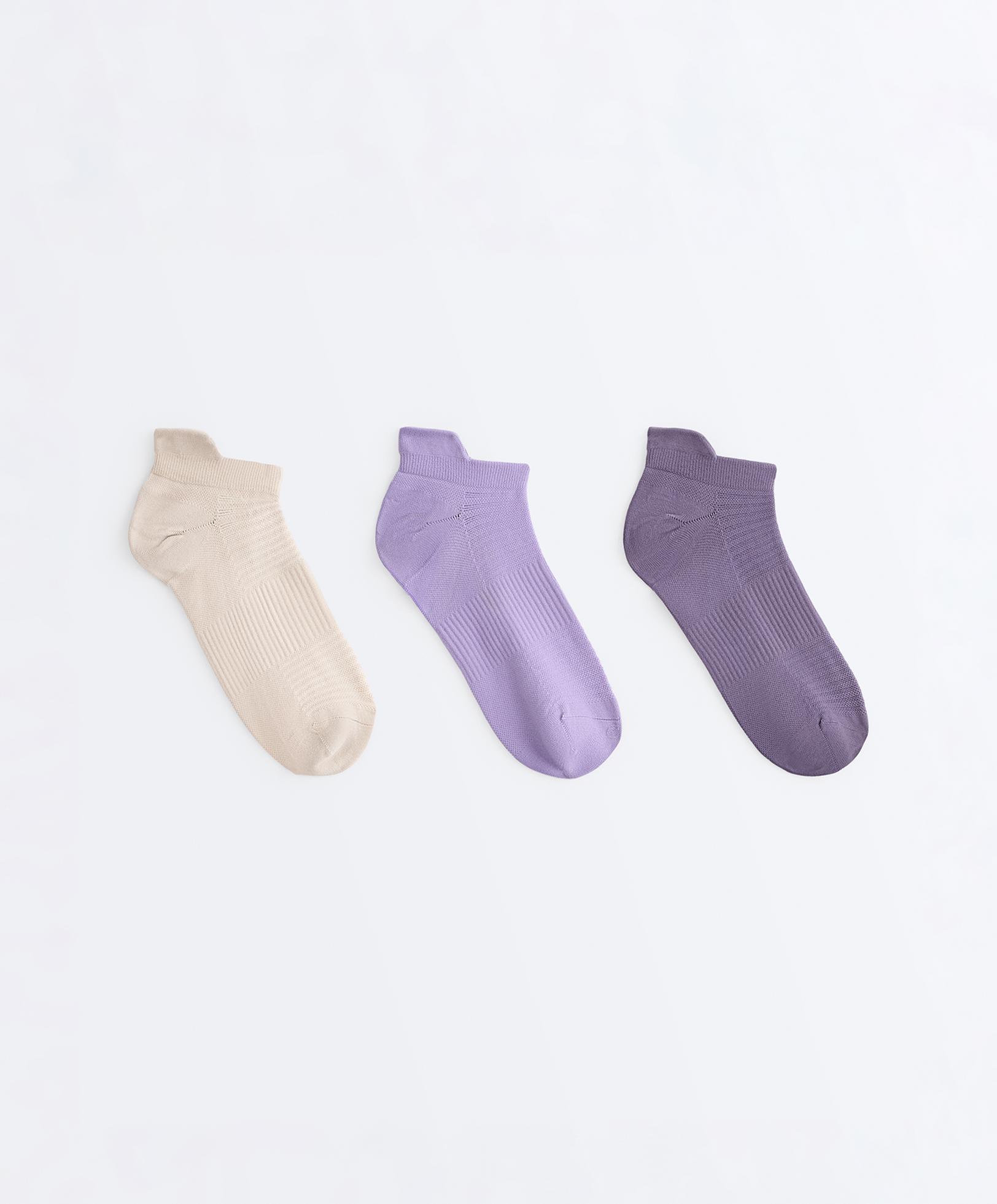 3 pairs of polyamide blend sports sneaker socks with heel tab — WASHED PURPLE