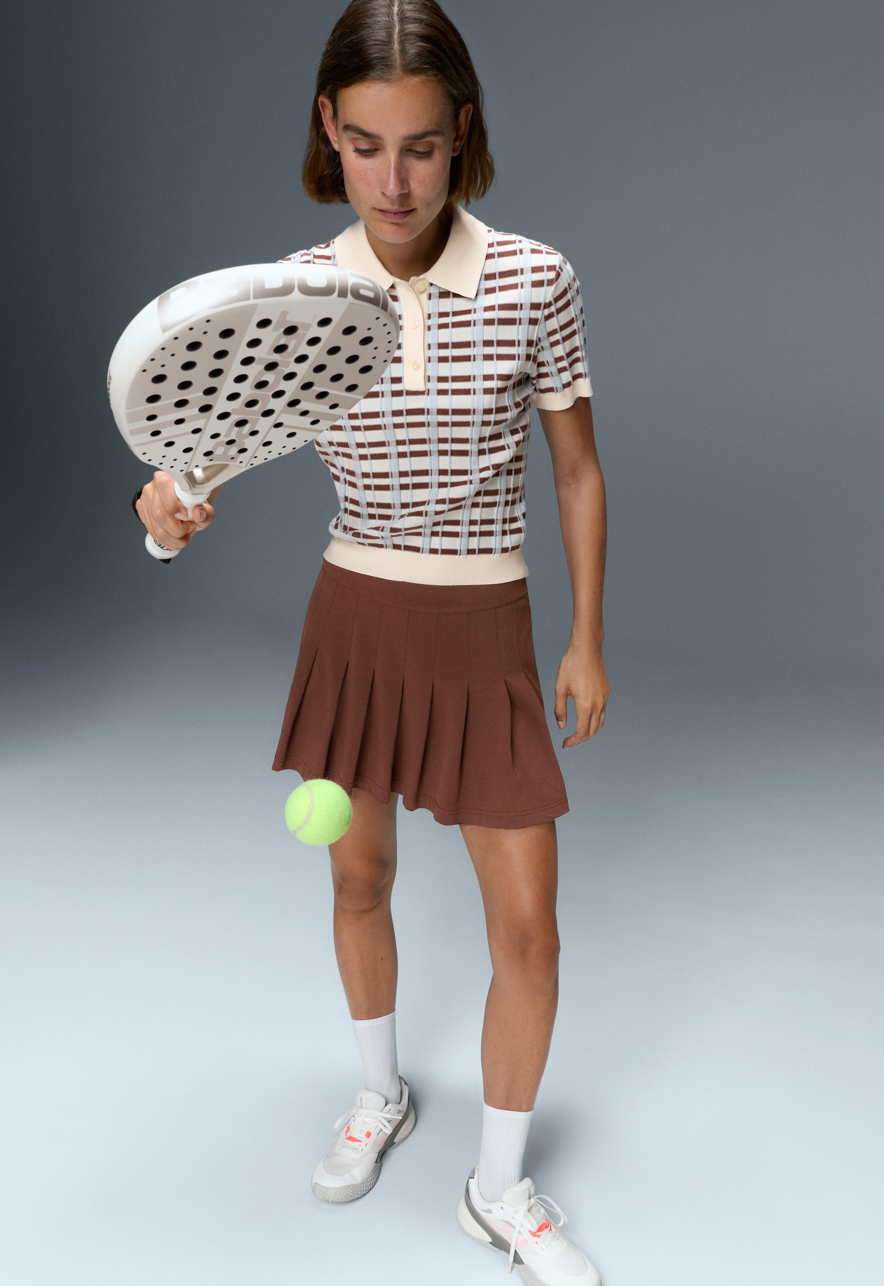 Cotton piqué pleated mini skirt — TERRACOTTA