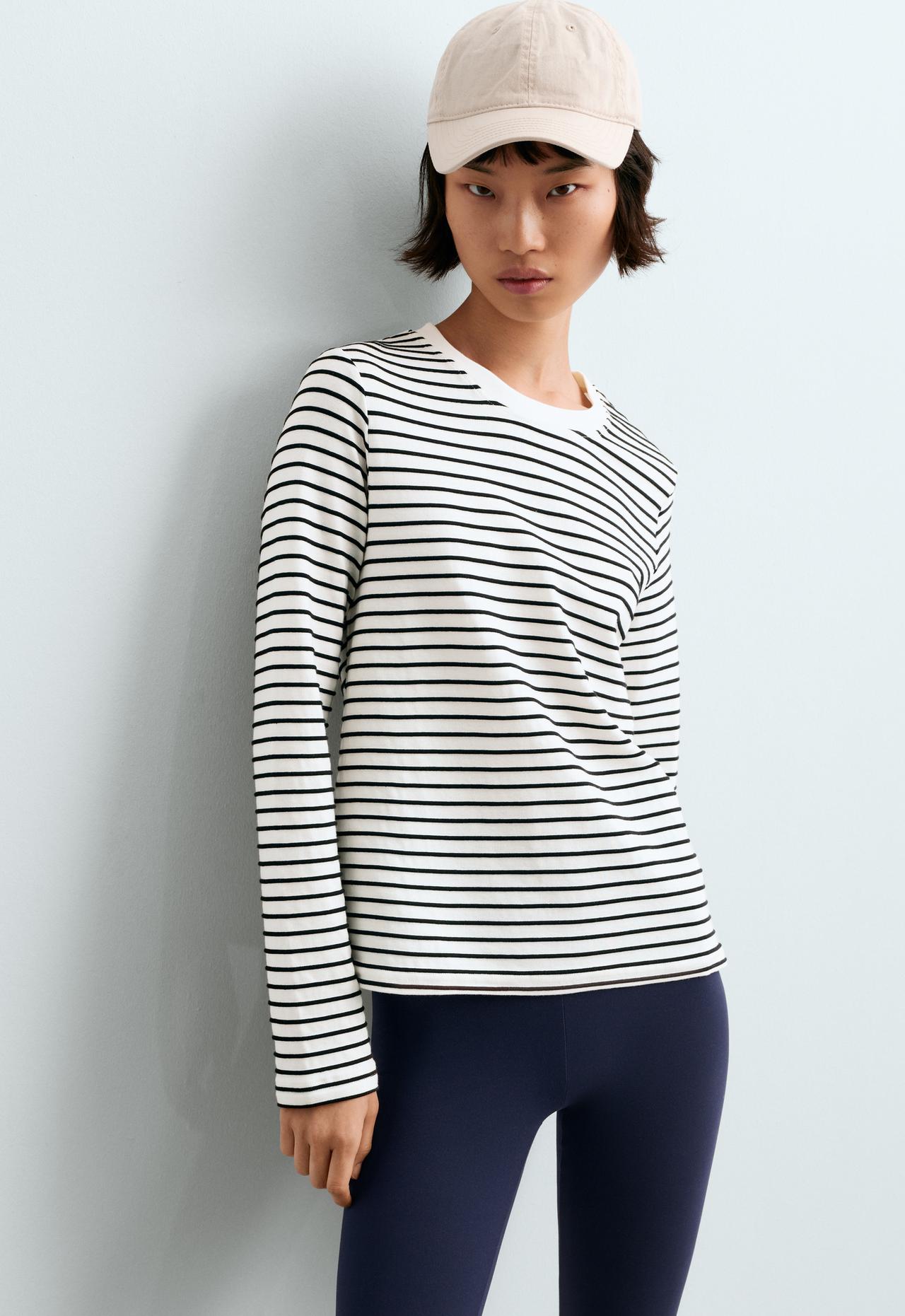 Regular Fit long-sleeve cotton-blend striped T-shirt — BLACK