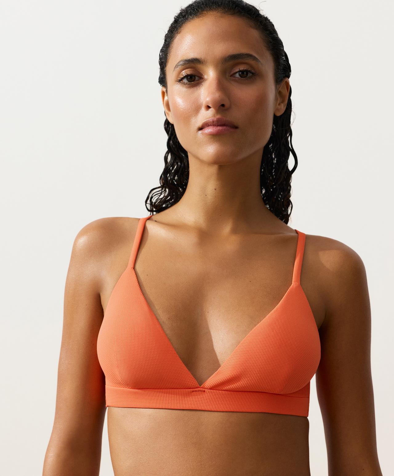 Piqué triangle bikini top — WASHED ORANGE