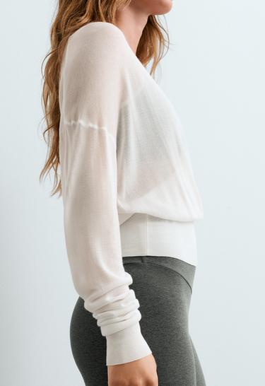 Cross-over knit t-shirt, lyocell blend, sheer — WHITE  3
