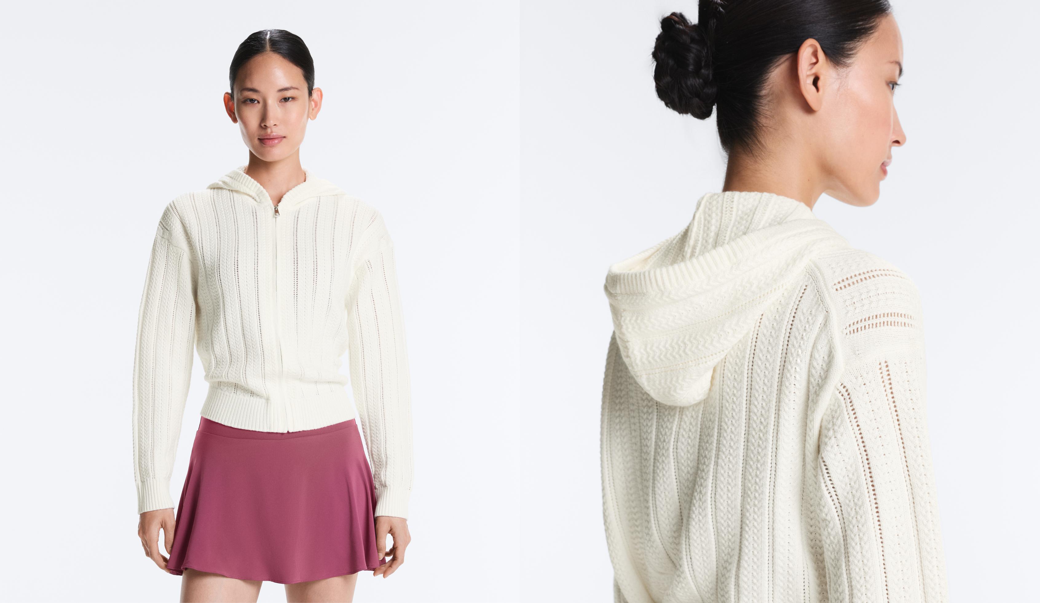 Openwork knit hooded jacket — WHITE 