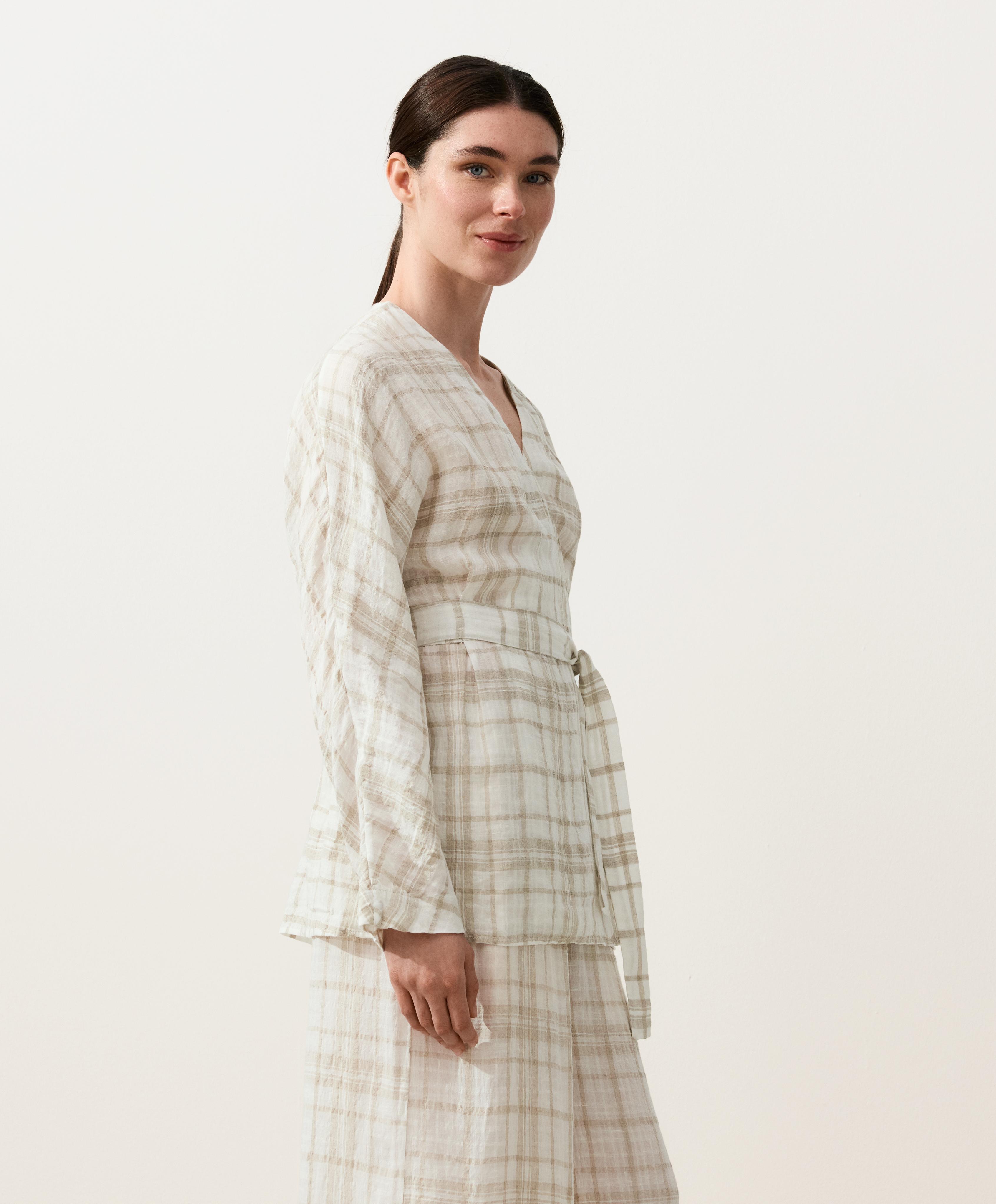 Check linen and lyocell blend kimono shirt — NOUGAT