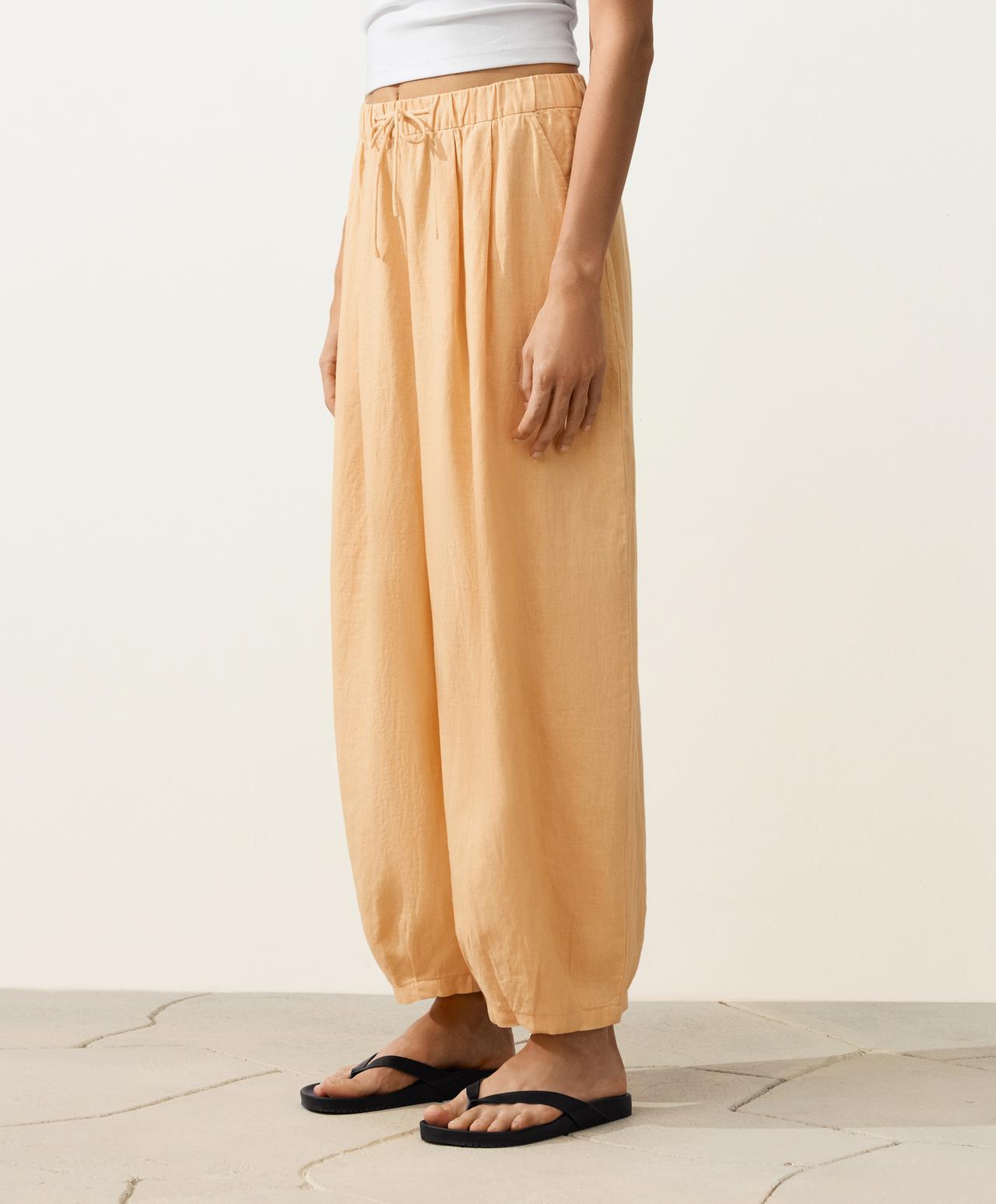 100% linen balloon trousers — BURNT YELLOW