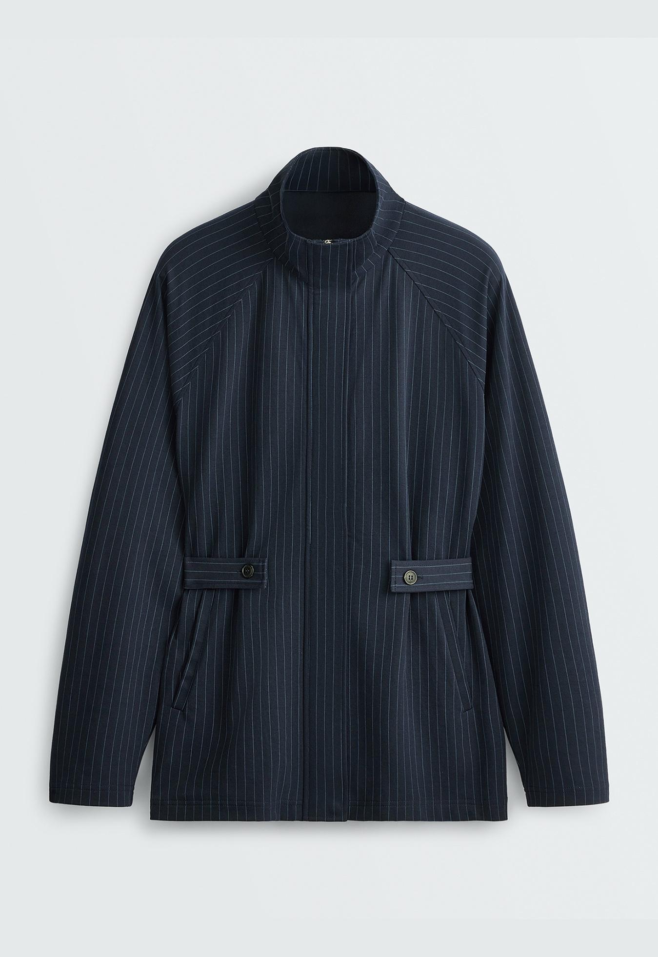 Long pinstripe cotton jacket — NAVY BLUE