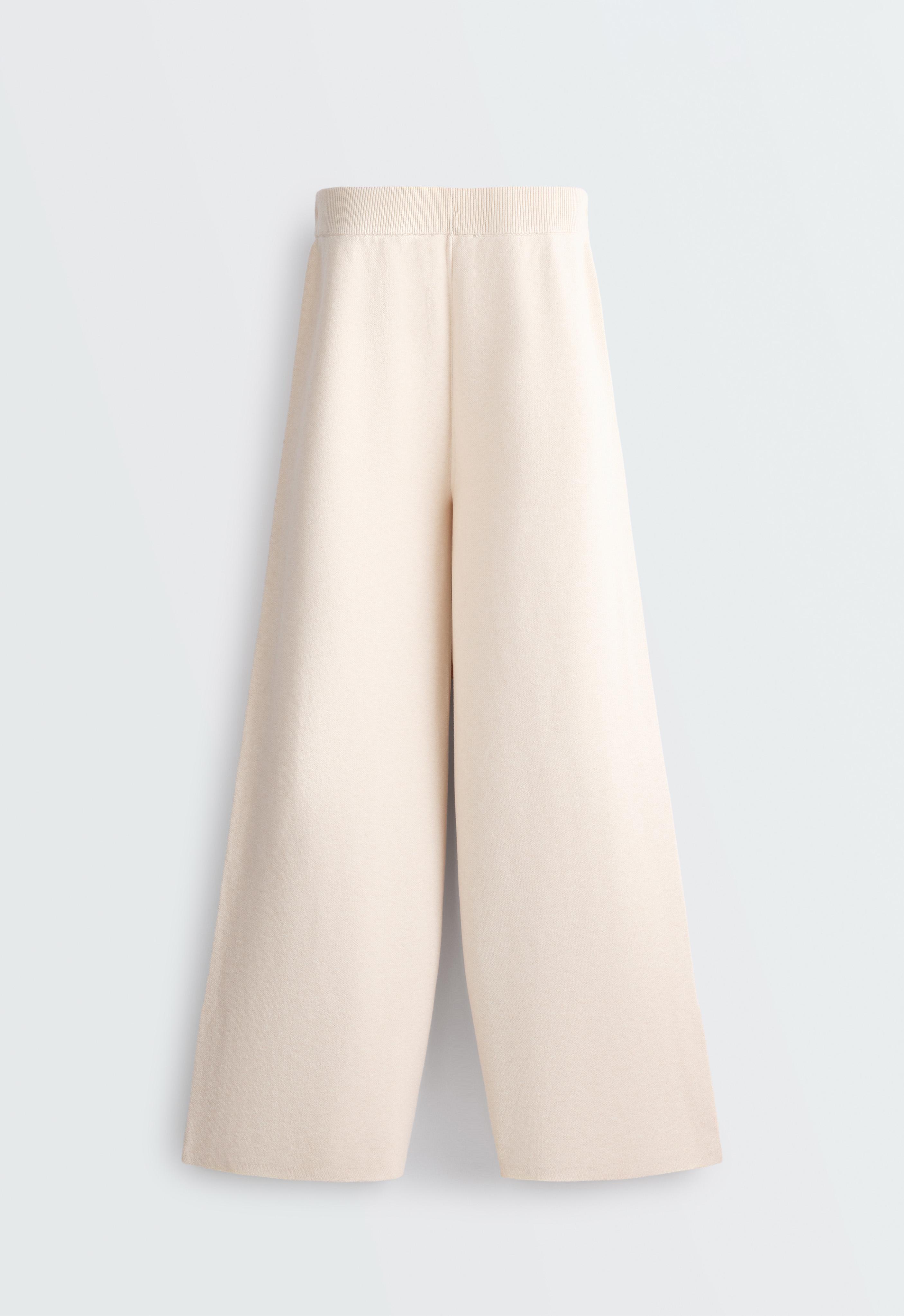 Wide-leg contrast piping trousers — ECRU