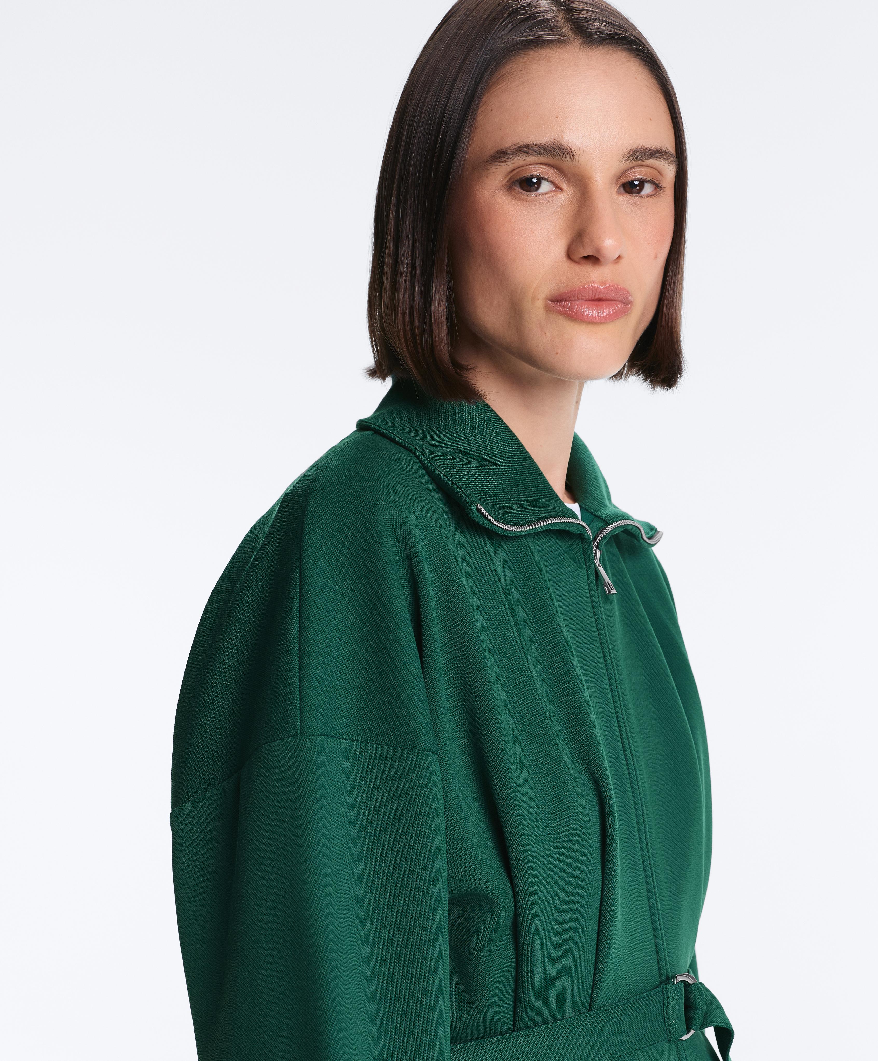 Cotton piqué belted jacket — DARK EMERALD