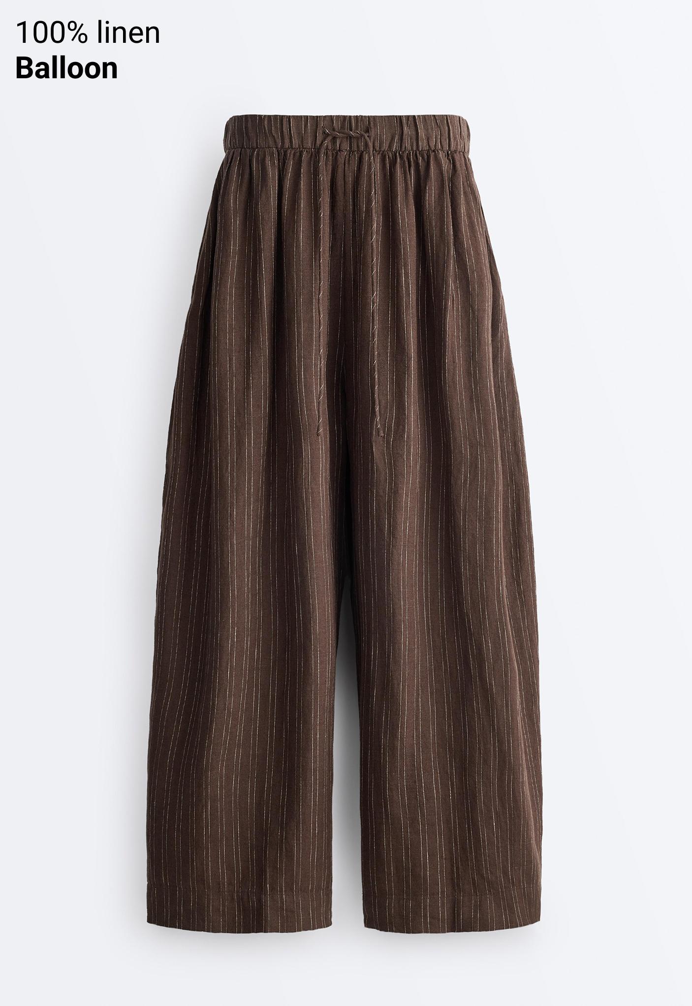 Striped 100% linen balloon crop trousers — EARTH