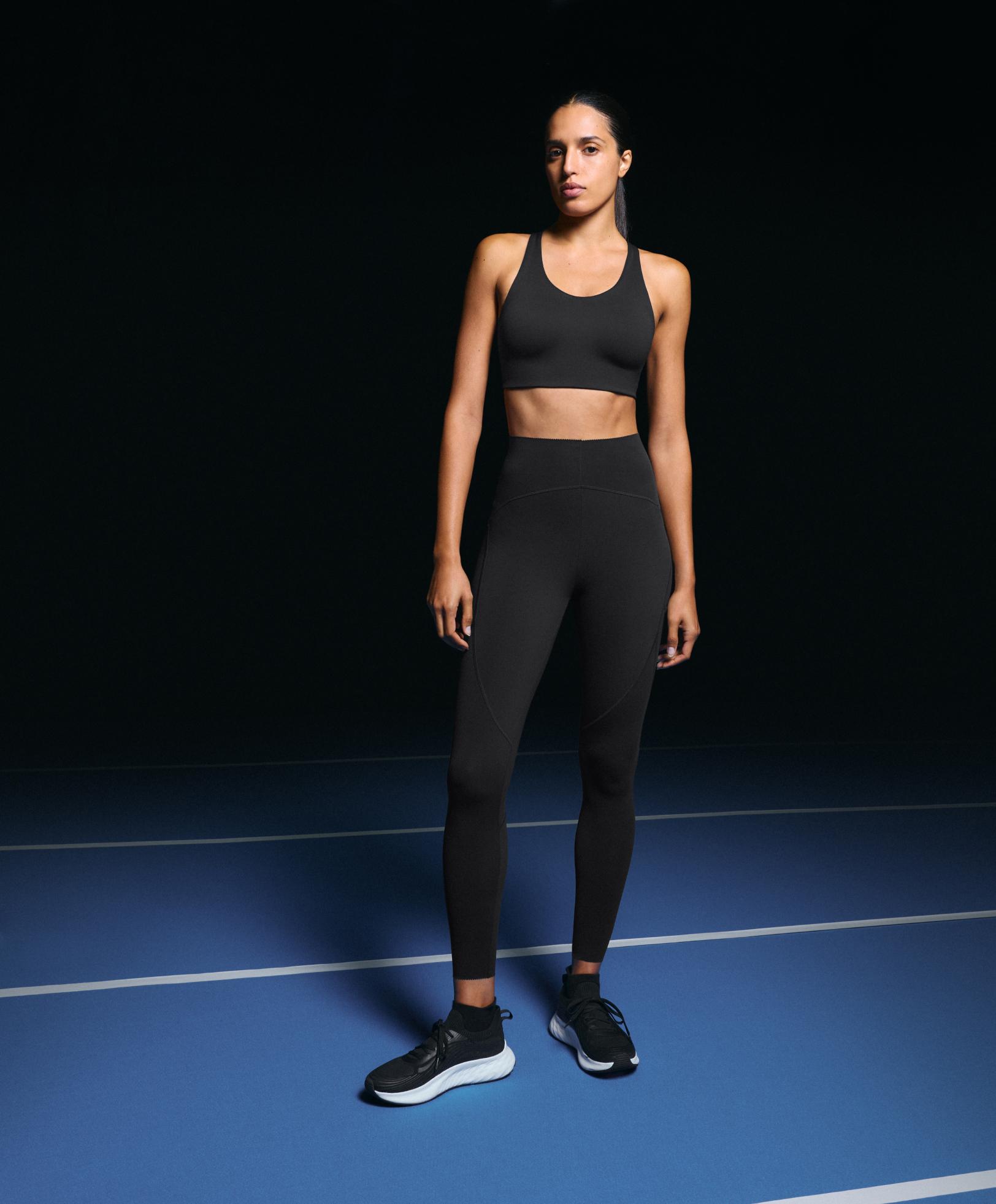 Basic compressive high-waisted ankle-length leggings — BLACK
