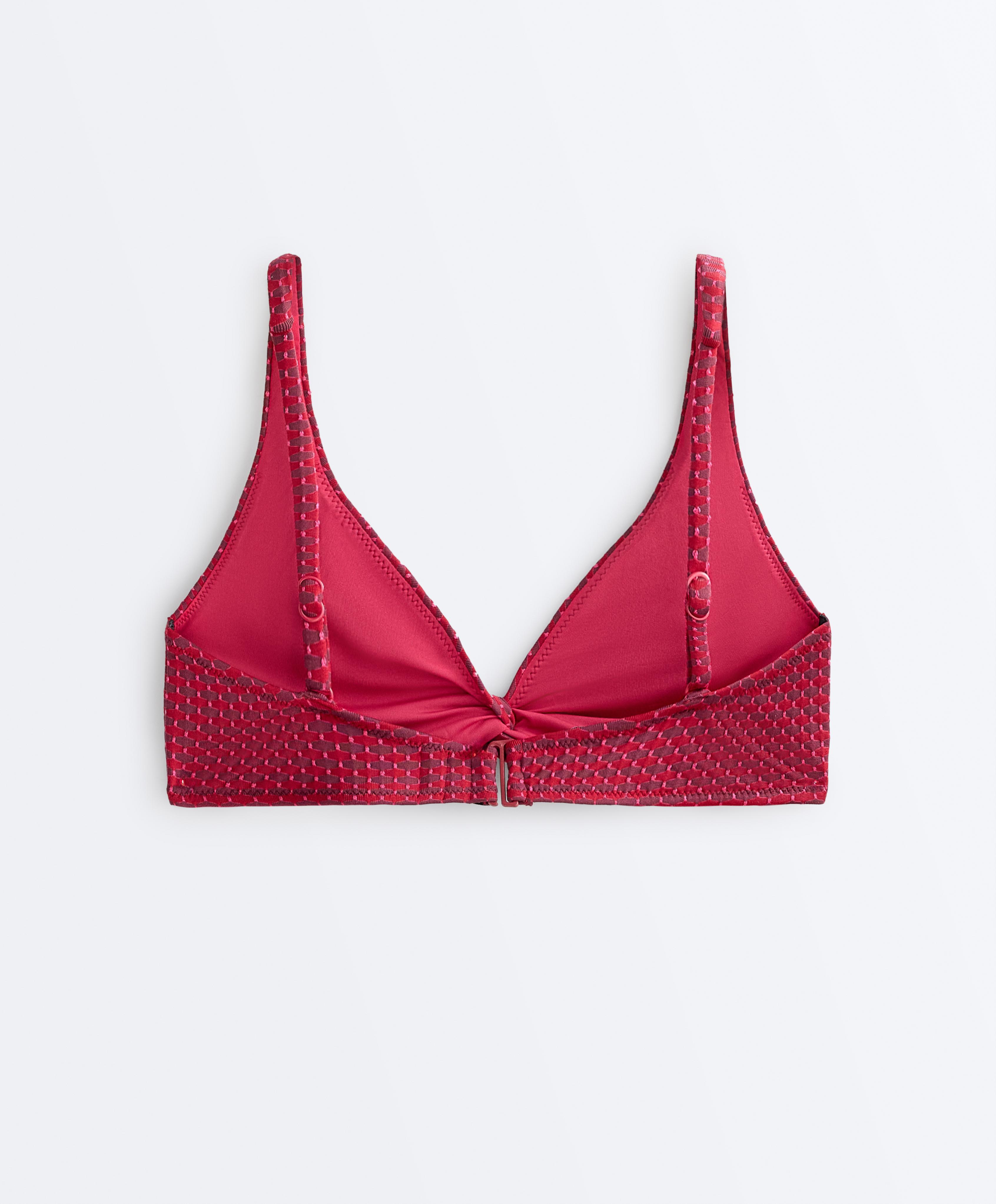 Geometric jacquard halter bikini top — FUCHSIA