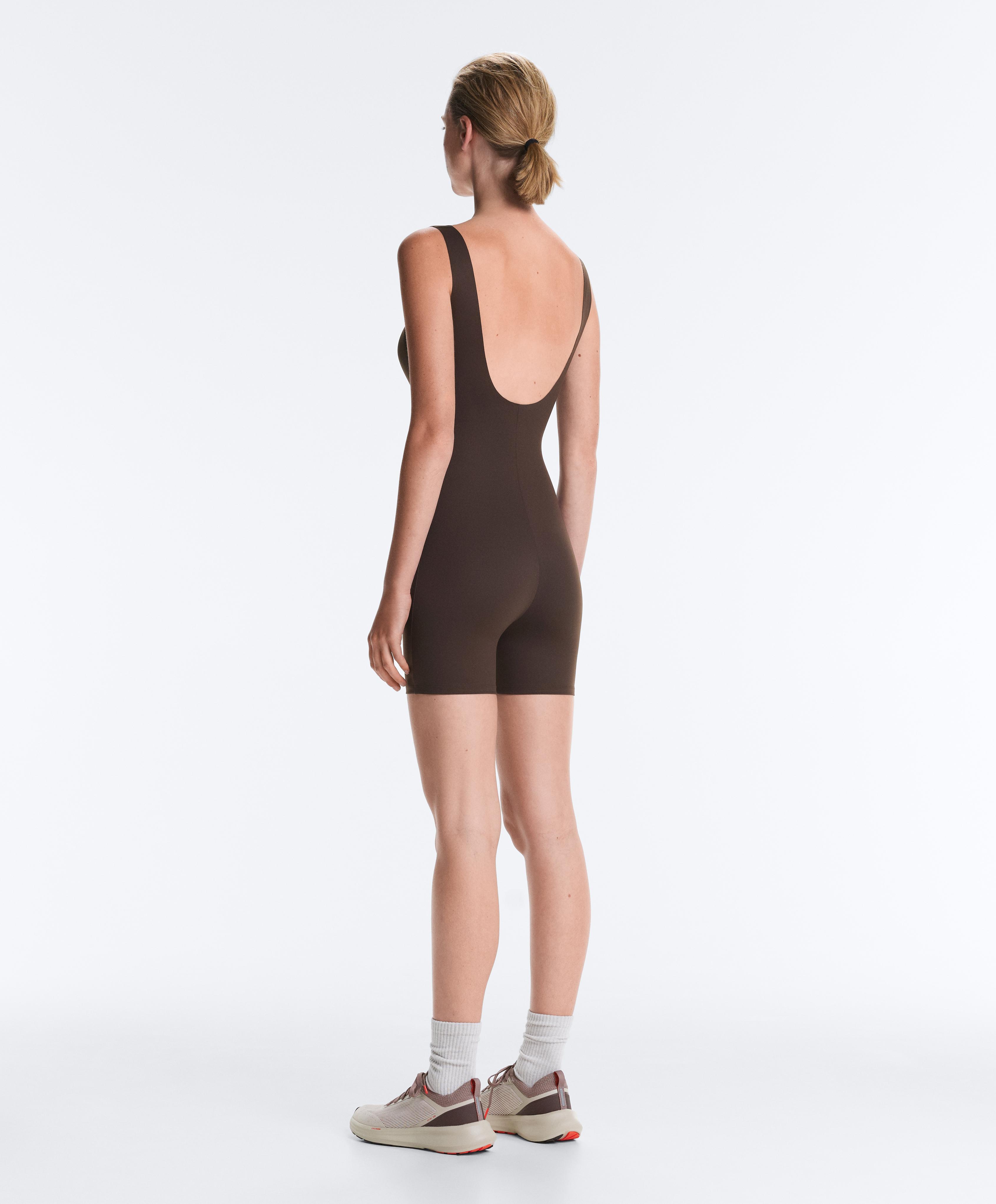 Perfect-adapt strappy short jumpsuit — DARK REDDISH‑BROWN
