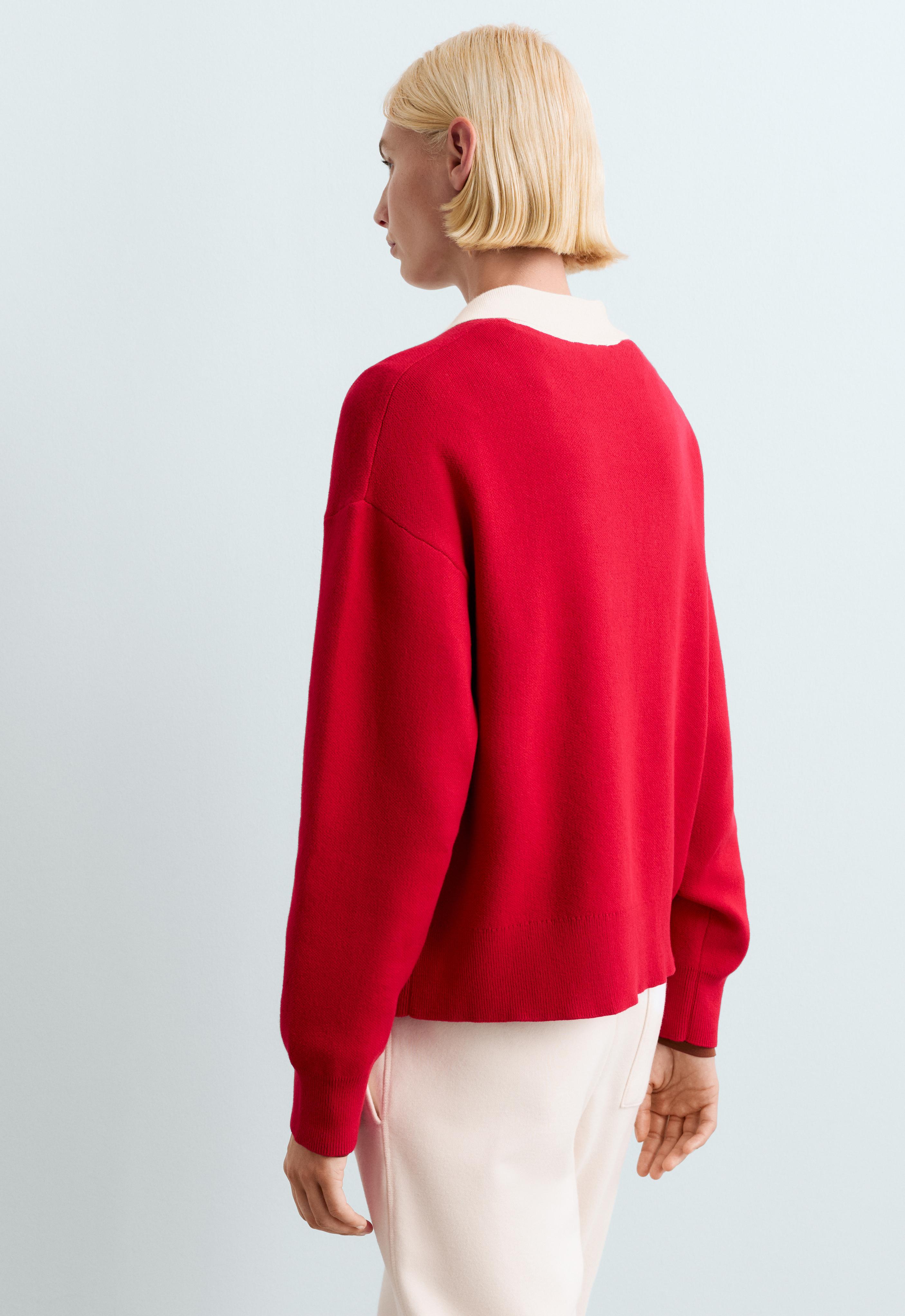 Contrast knit polo jumper — STRAWBERRY
