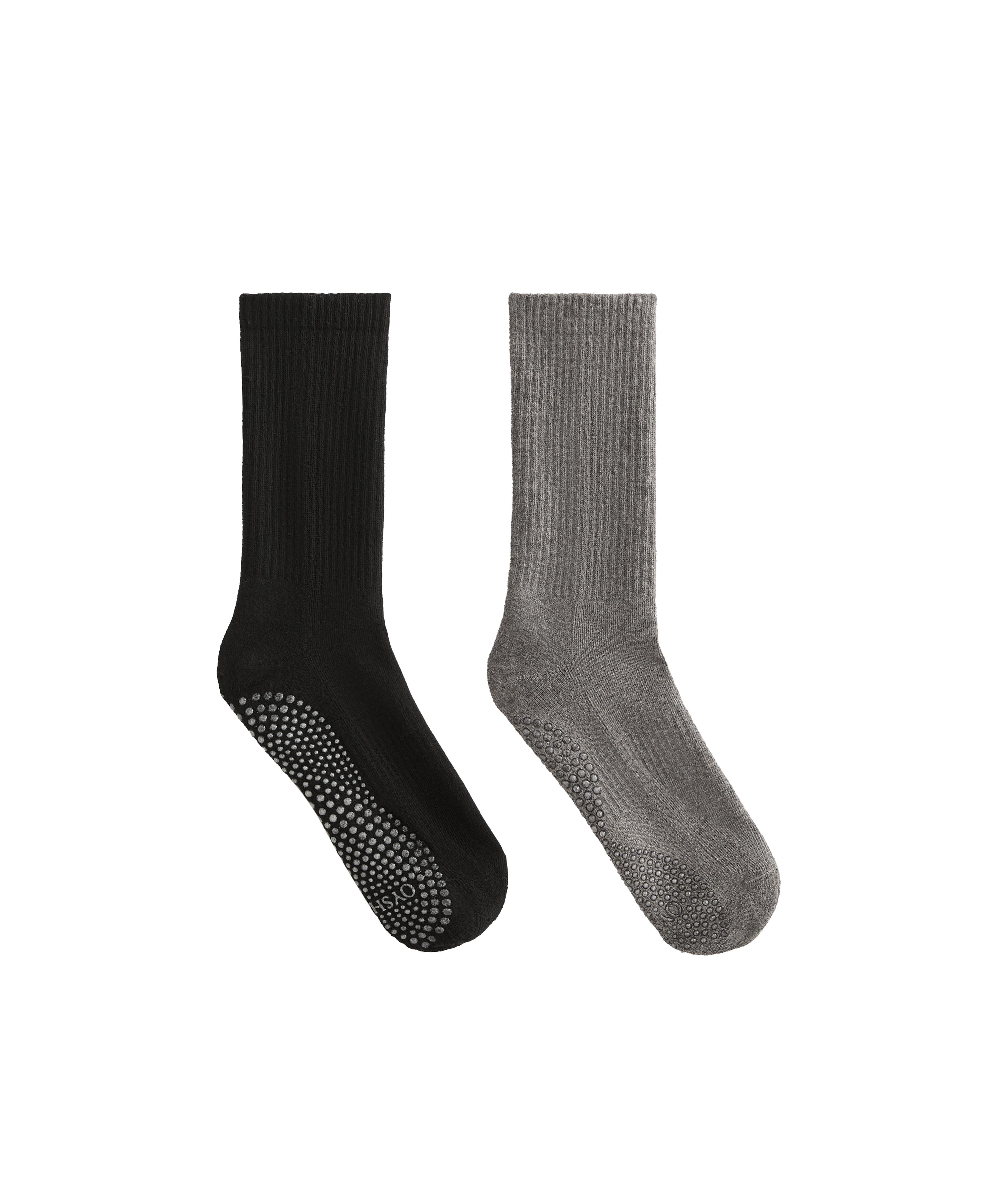 2 pairs of classic yoga and Pilates cotton blend socks — BLACK