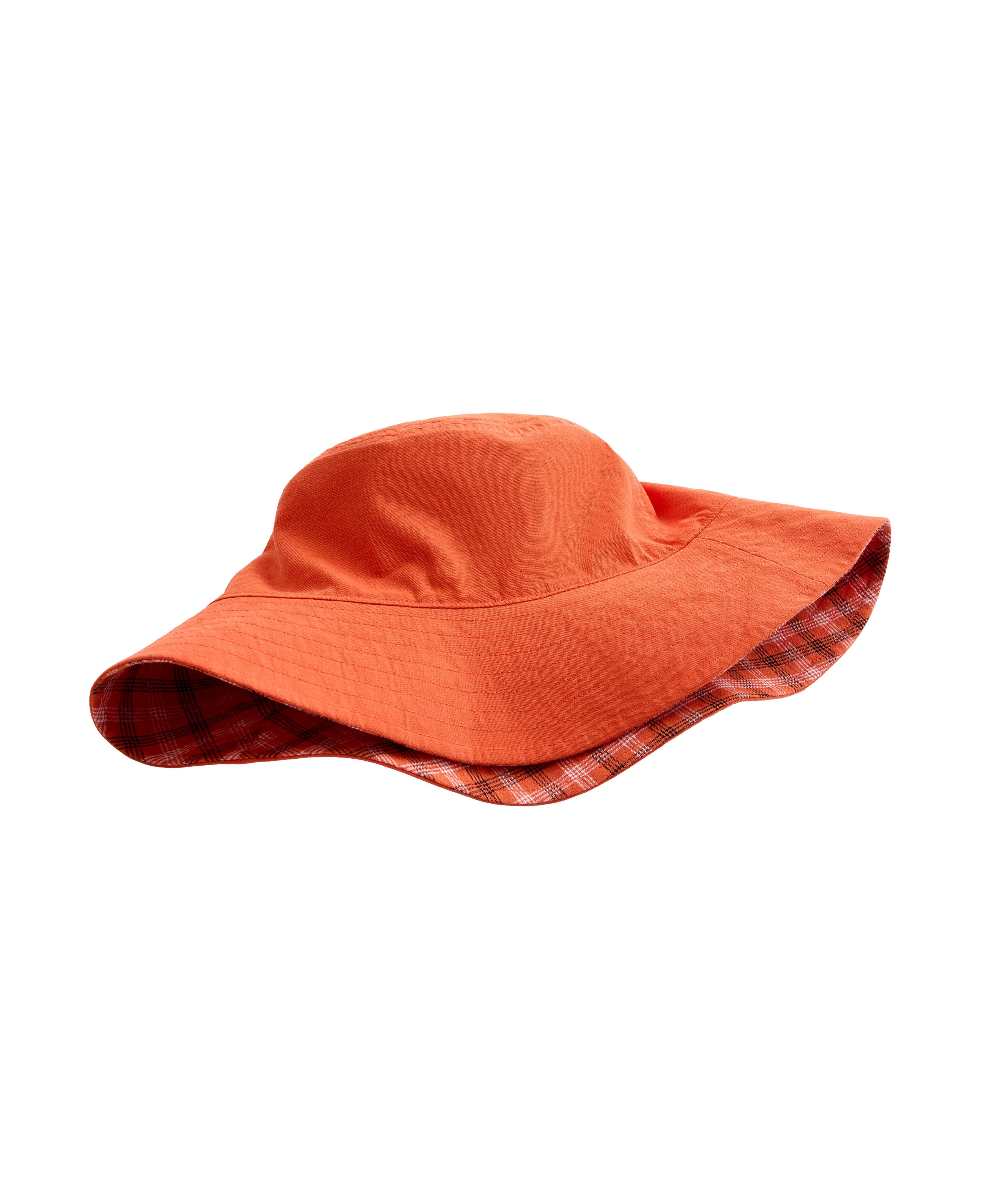 Reversible cotton blend check bucket hat — BRIGHT ORANGE