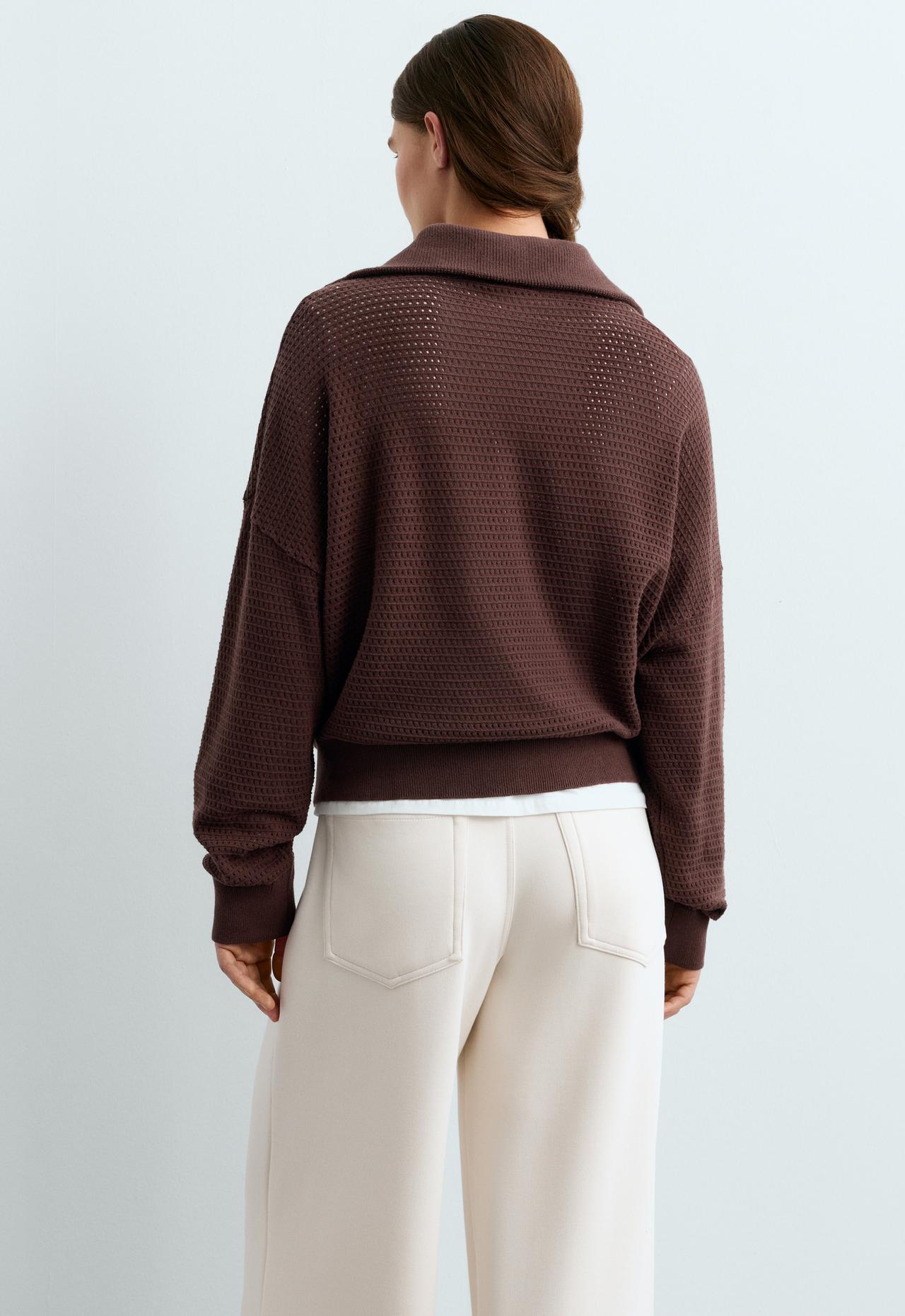 Cotton-blend open knit jumper — CHOCOLATE