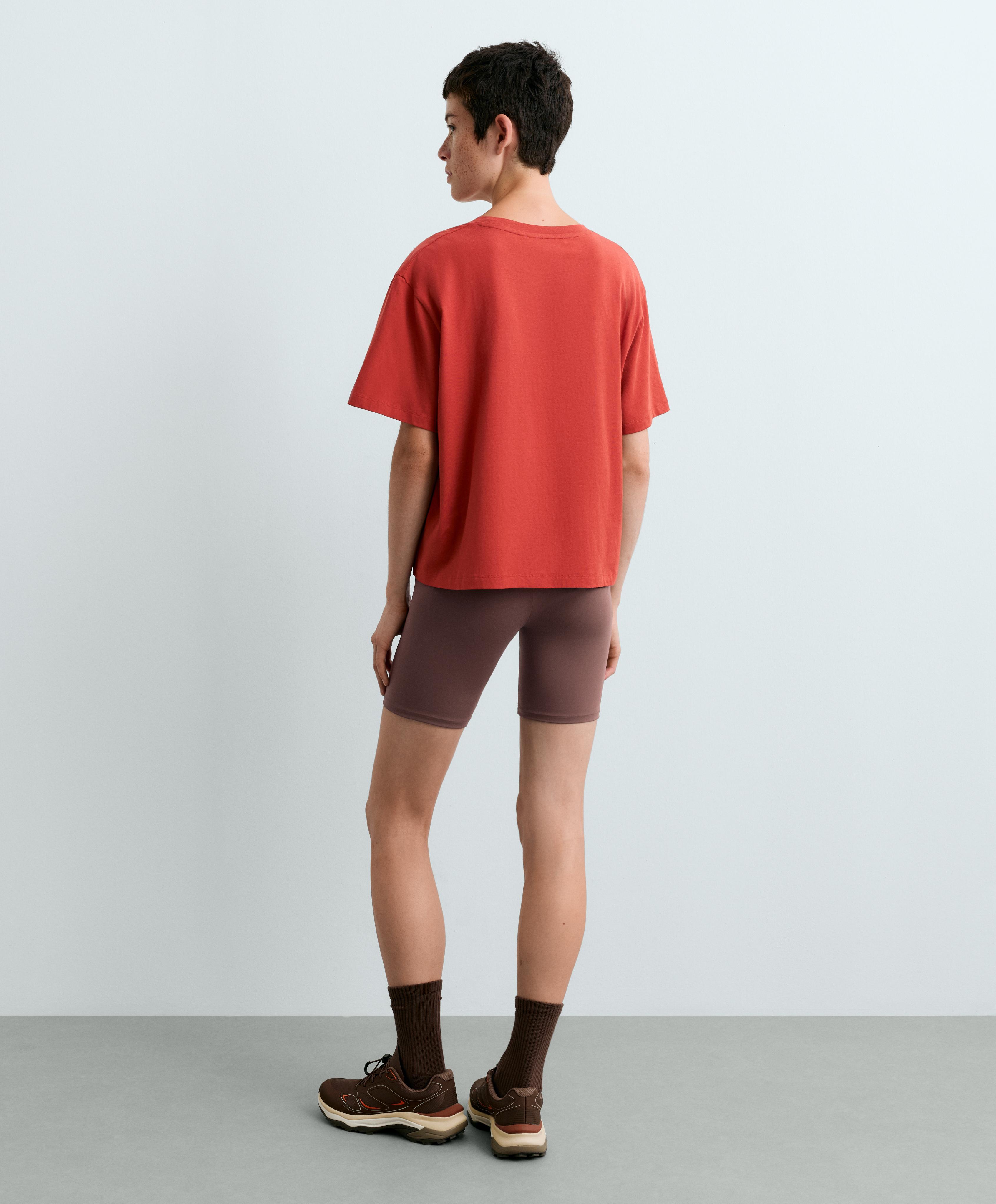 Boxy cotton blend slogan T-shirt — BURNT ORANGE