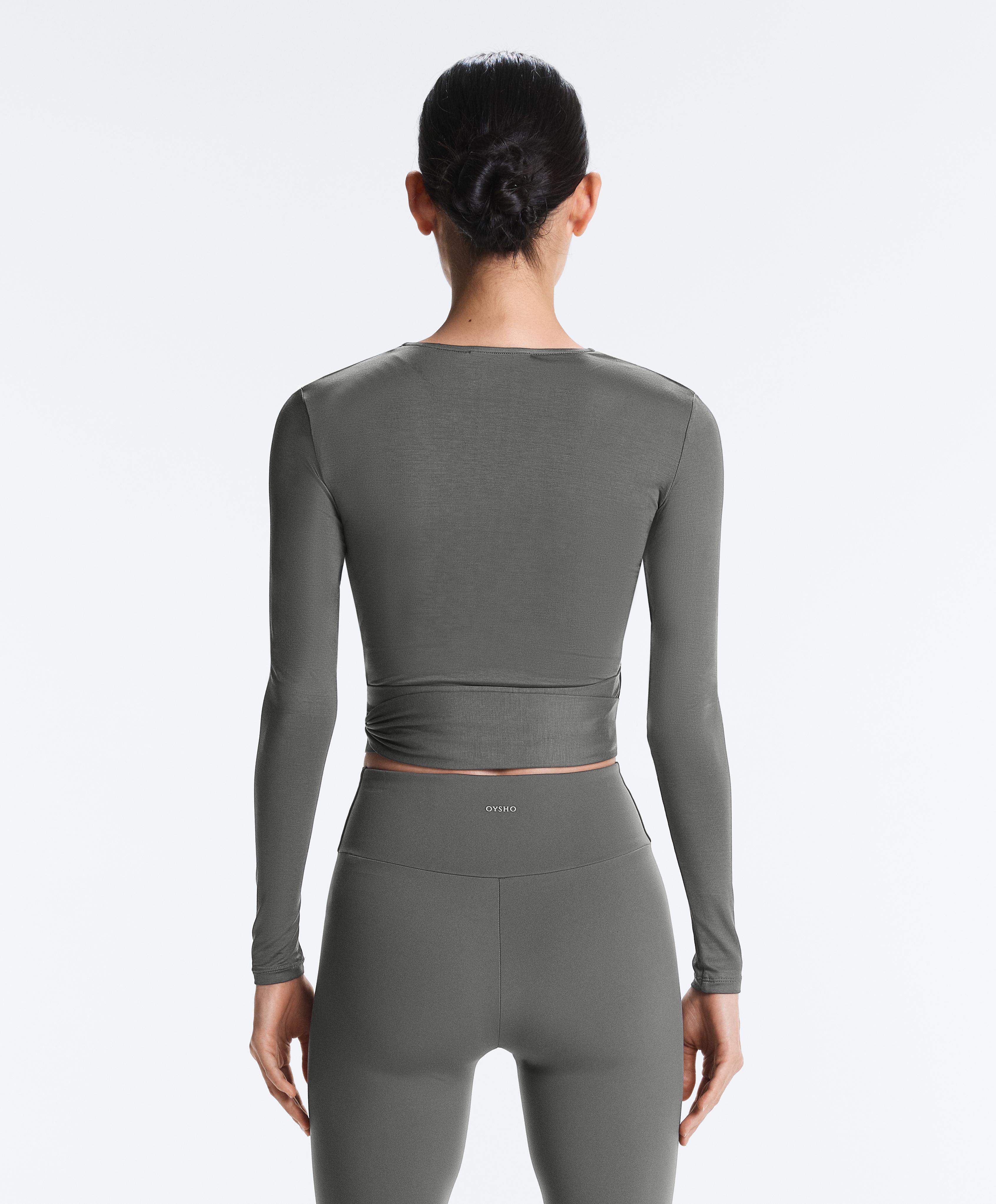 Lyocell blend wrap T-shirt — MID GREY