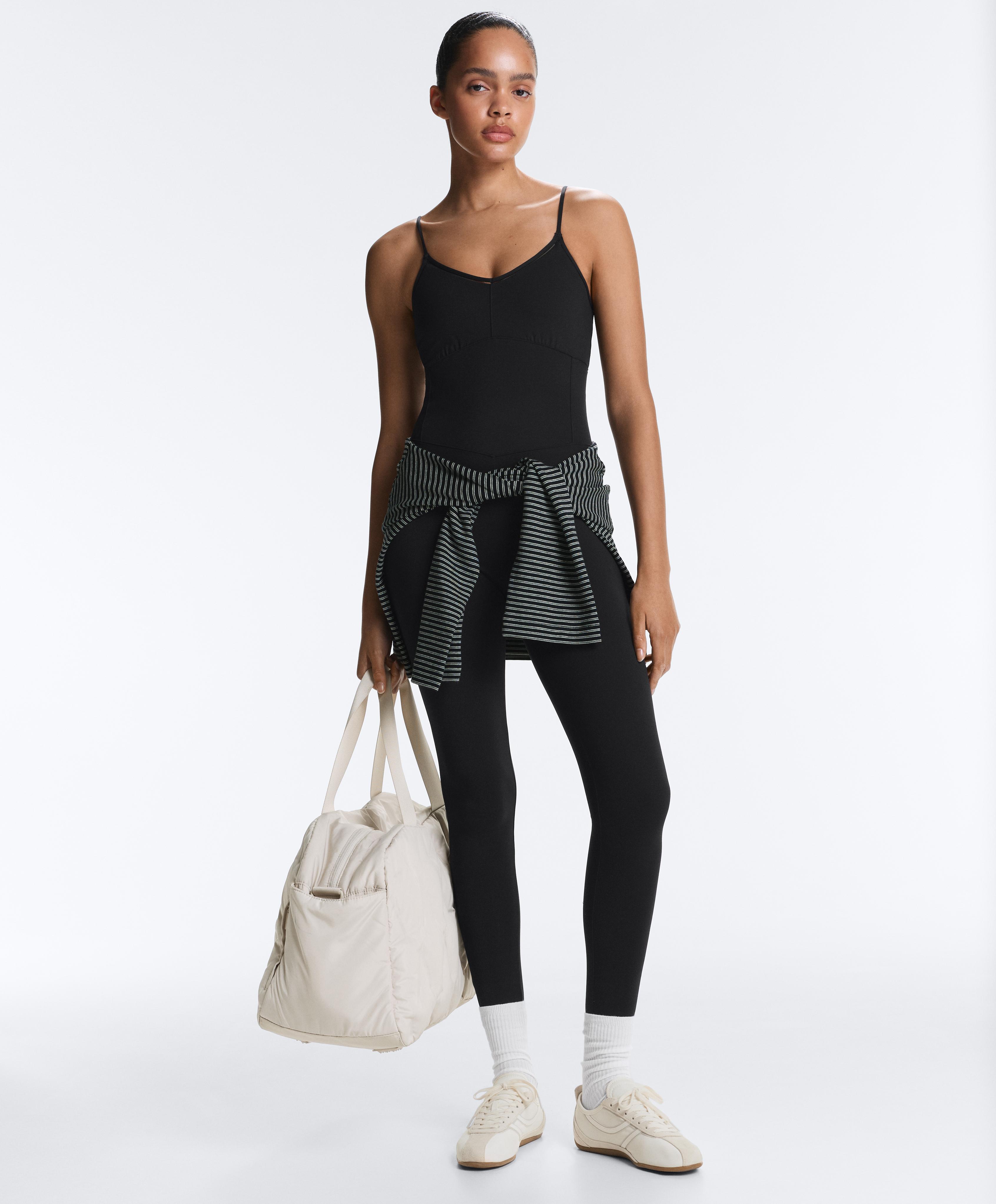 Comfortlux hemstitch long jumpsuit — BLACK