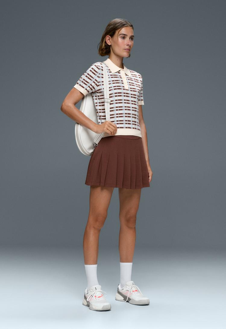 Knit short sleeve checked polo shirt — PALE ECRU