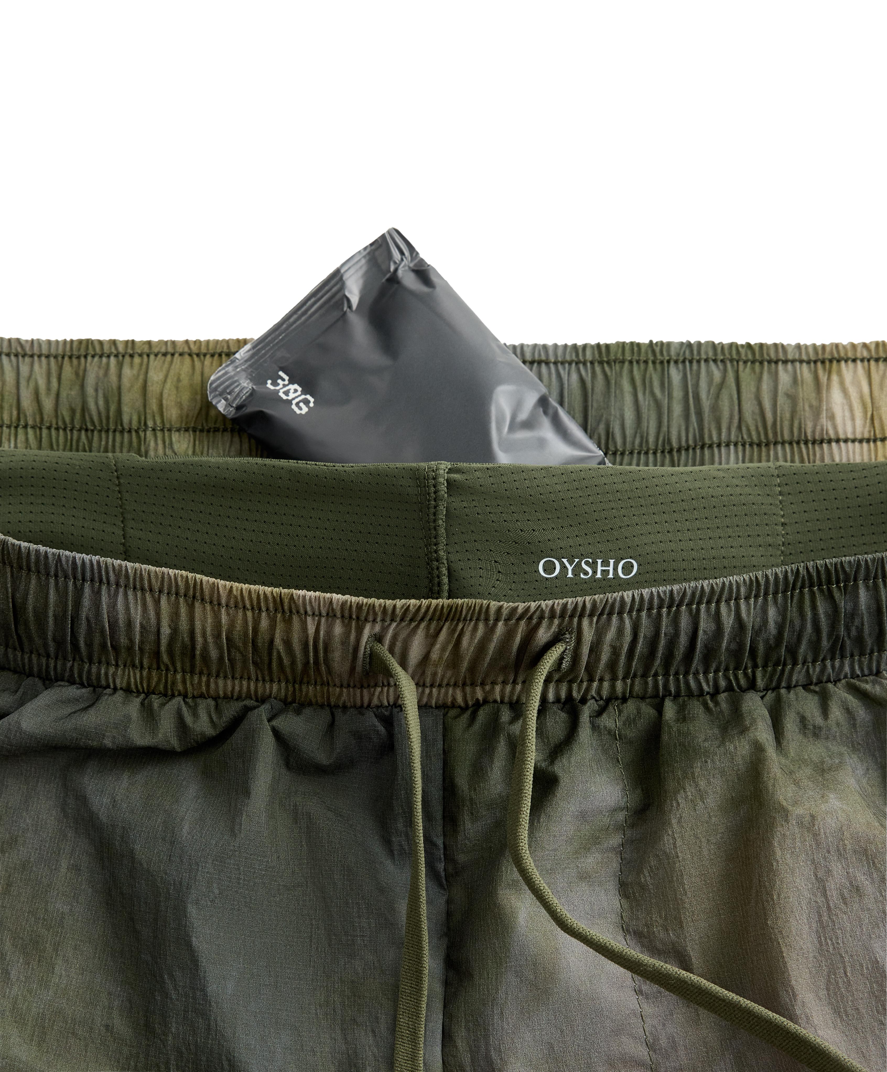 Printed mid rise 2-in-1 technical shorts — KHAKI