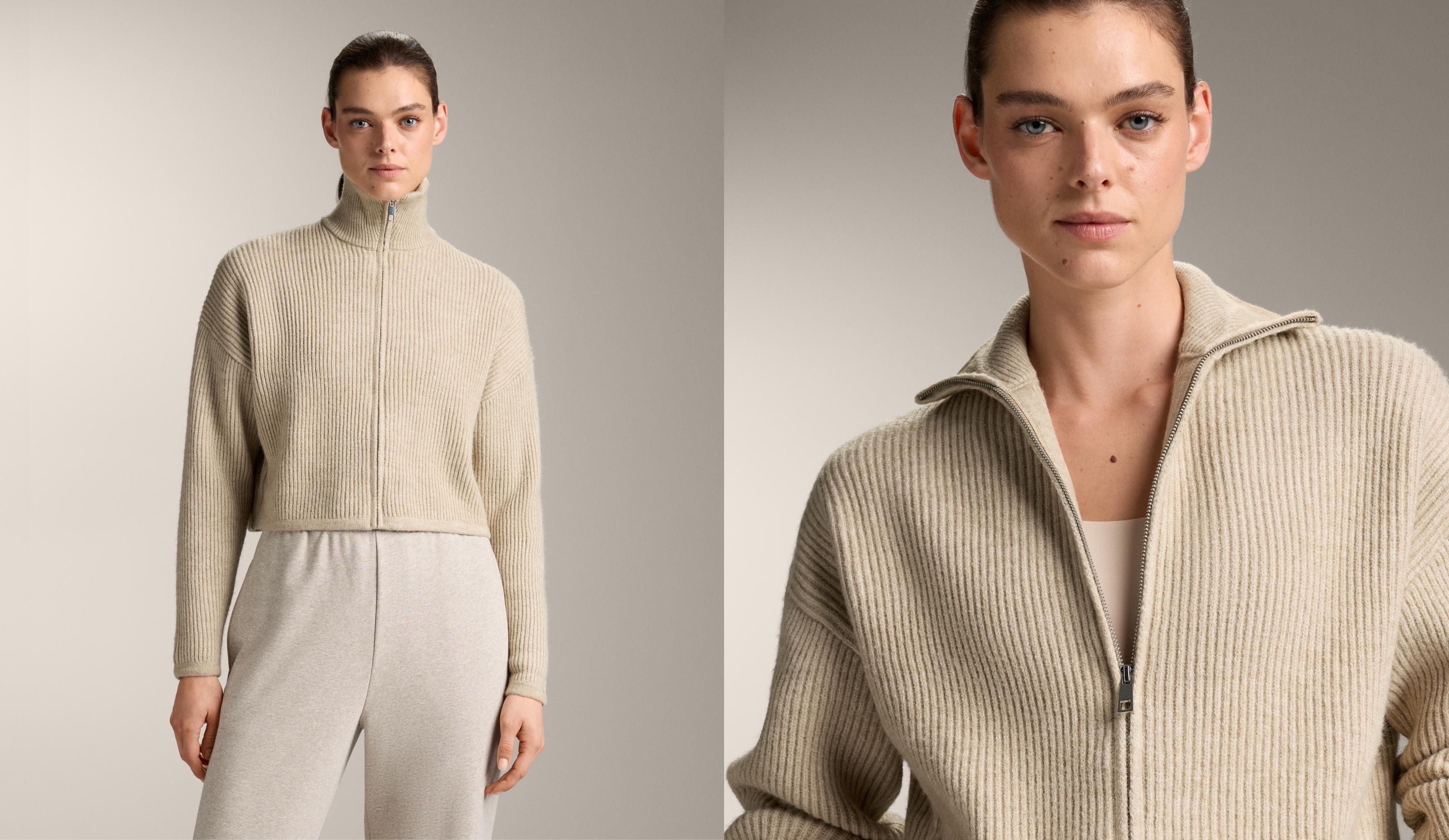Veste courte à col montant en maille rib