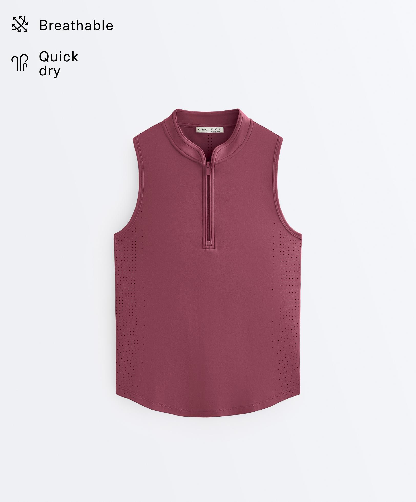 Technical sleeveless T-shirt with half zip — DUSTY ROSETTE