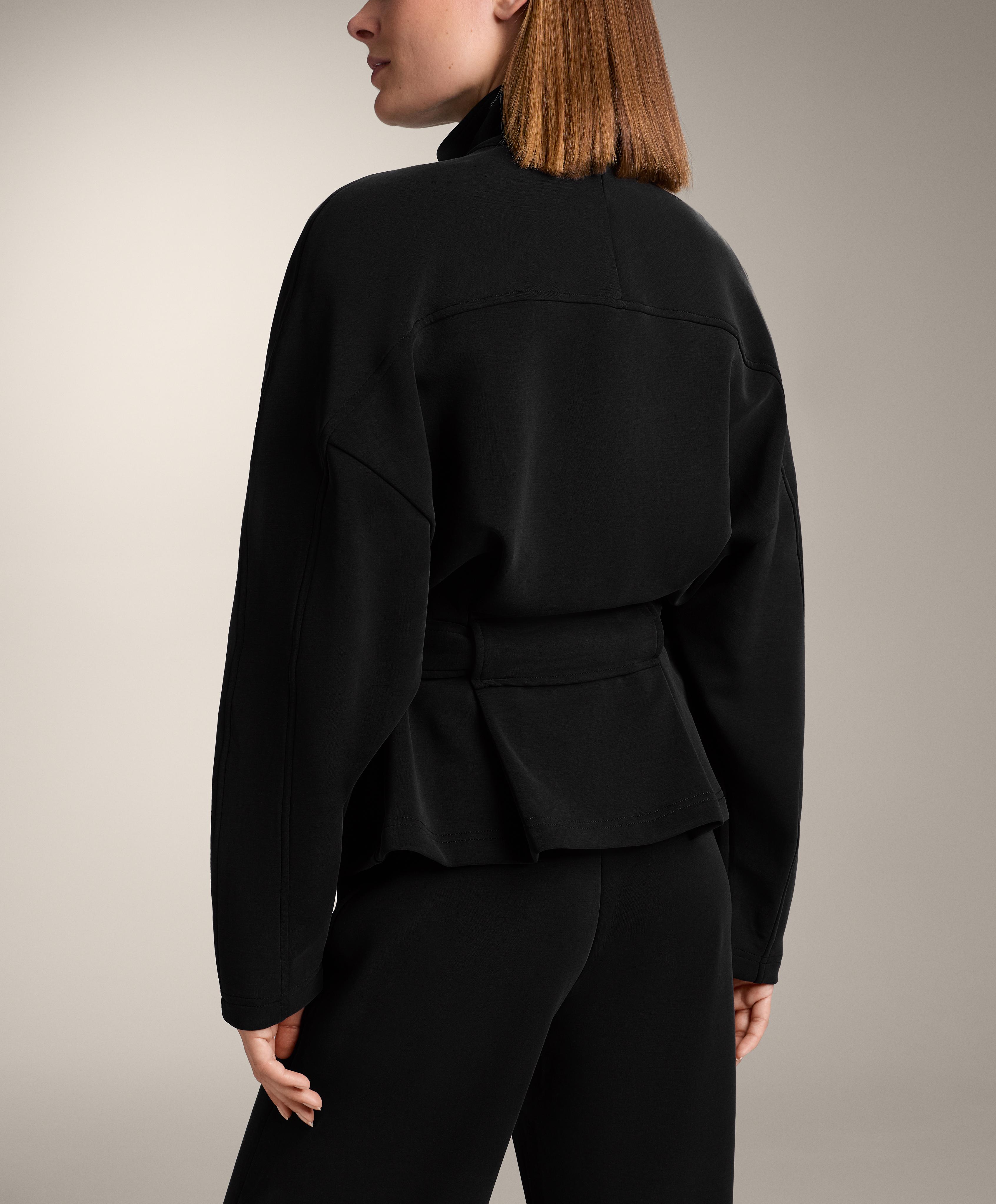Long belted jacket with brushed modal — BLACK