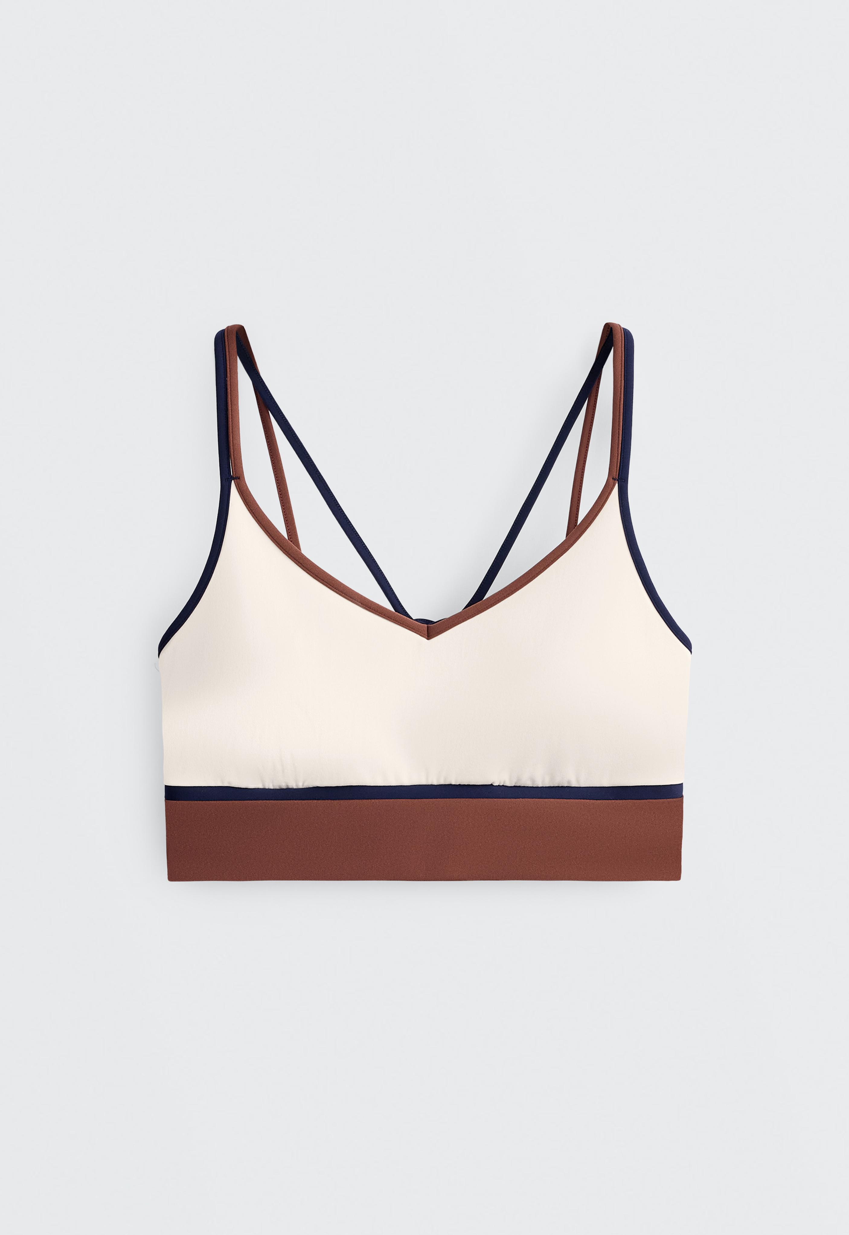 Contrast colour block medium-support Comfortlux sports bra — PALE ECRU