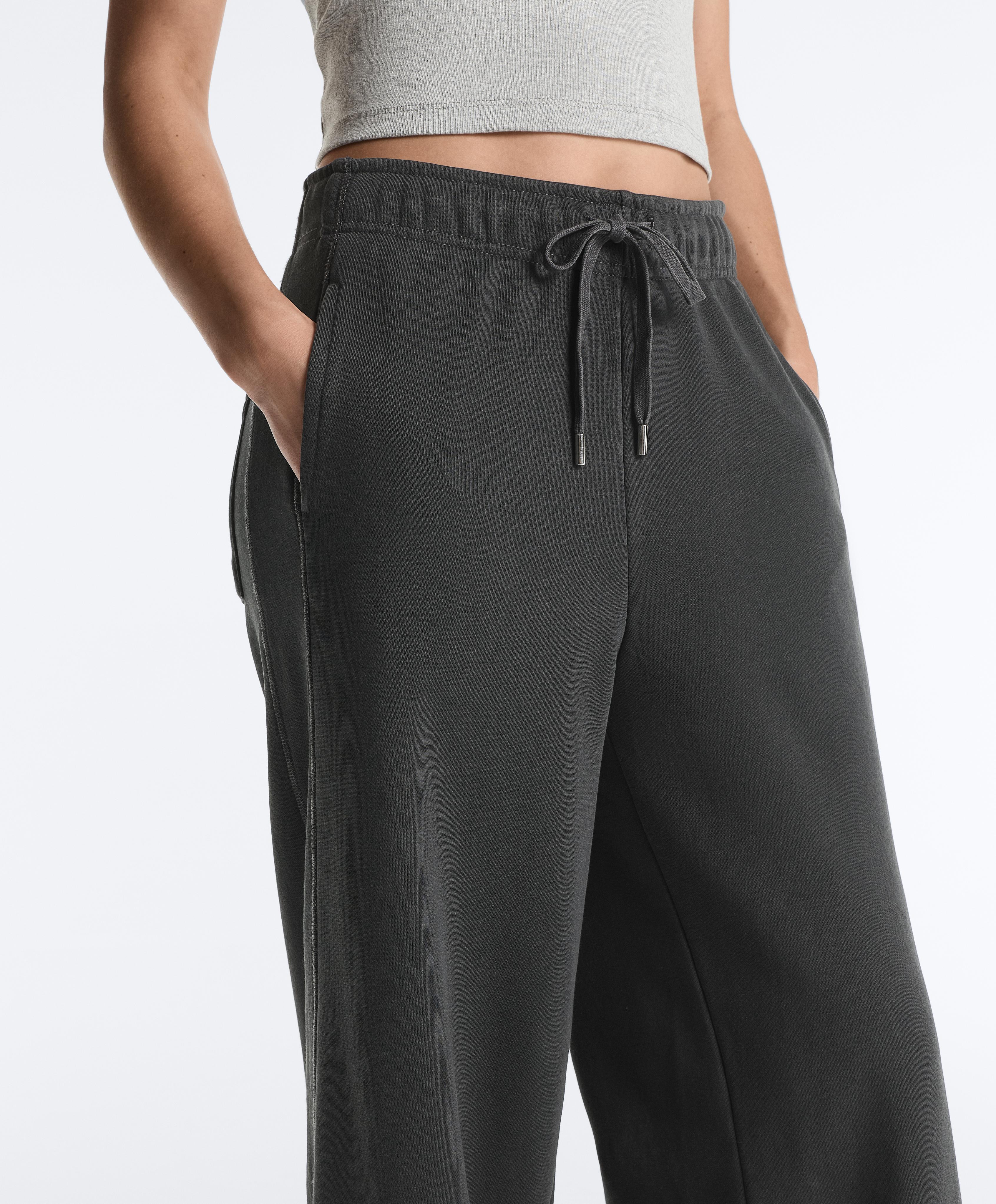 Fleece cotton blend straight-leg trousers — DARK ANTHRACITE