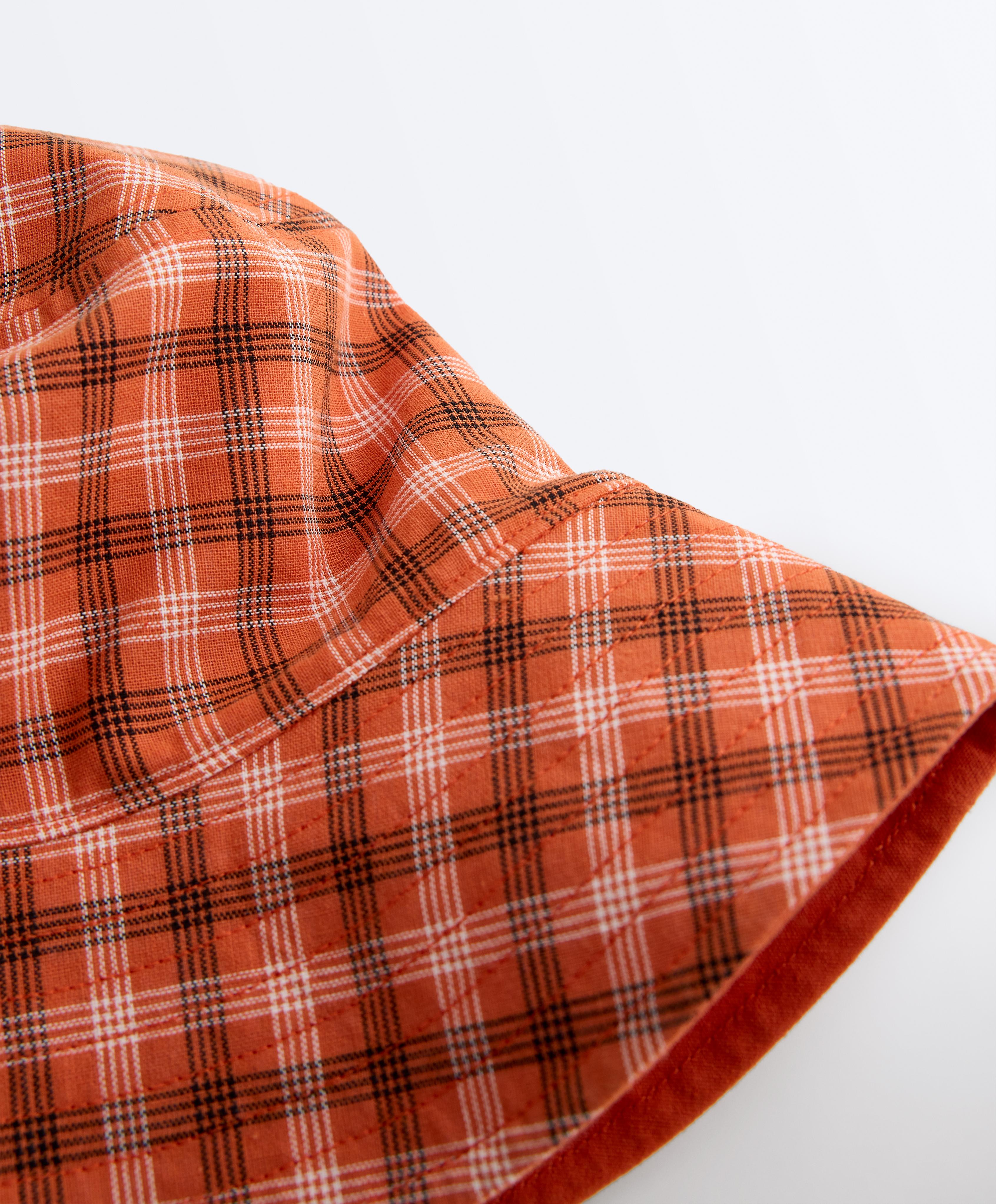 Reversible cotton blend check bucket hat — BRIGHT ORANGE