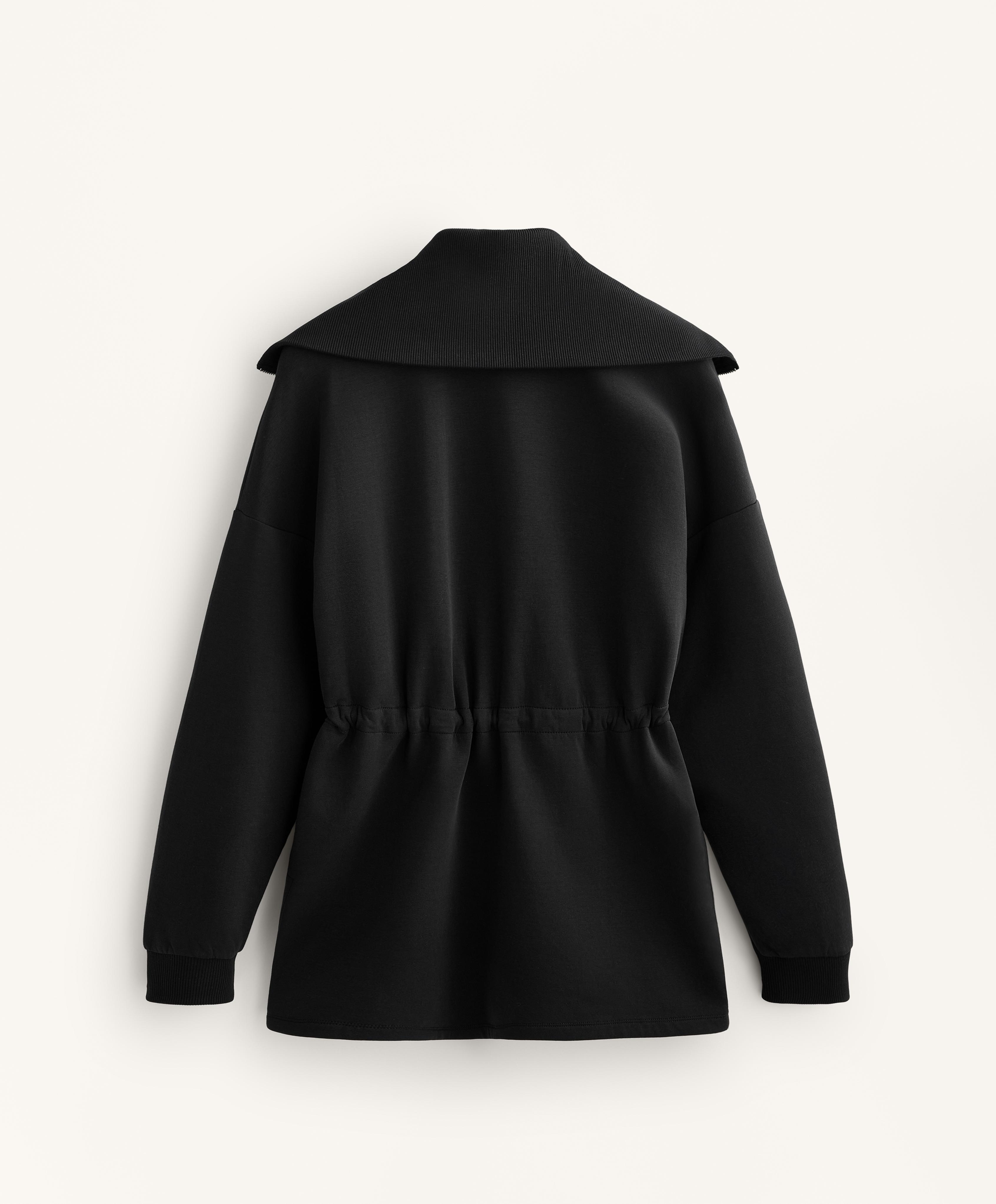 Veste longue taille ajustable col rib mélange coton Veste longue taille ajustable col rib mélange coton
