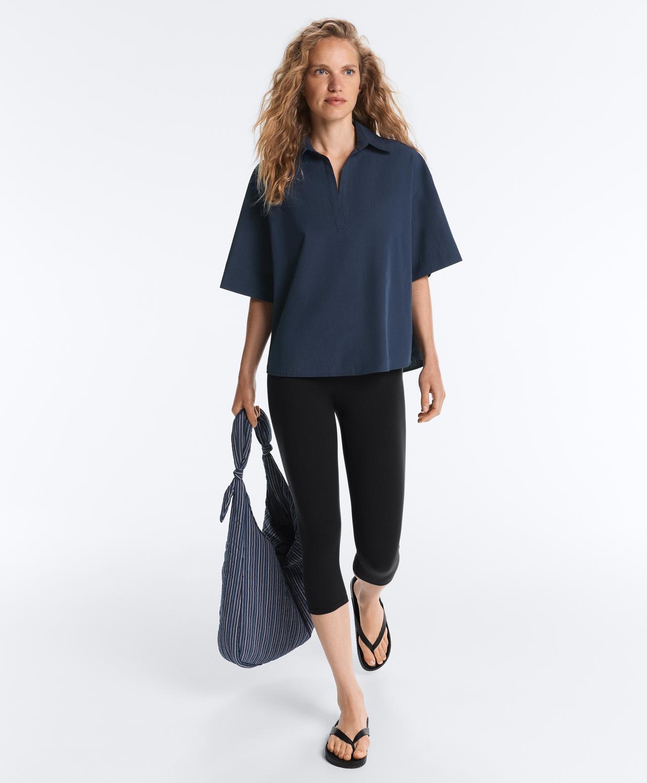 100% cotton poplin polo shirt — NAVY BLUE