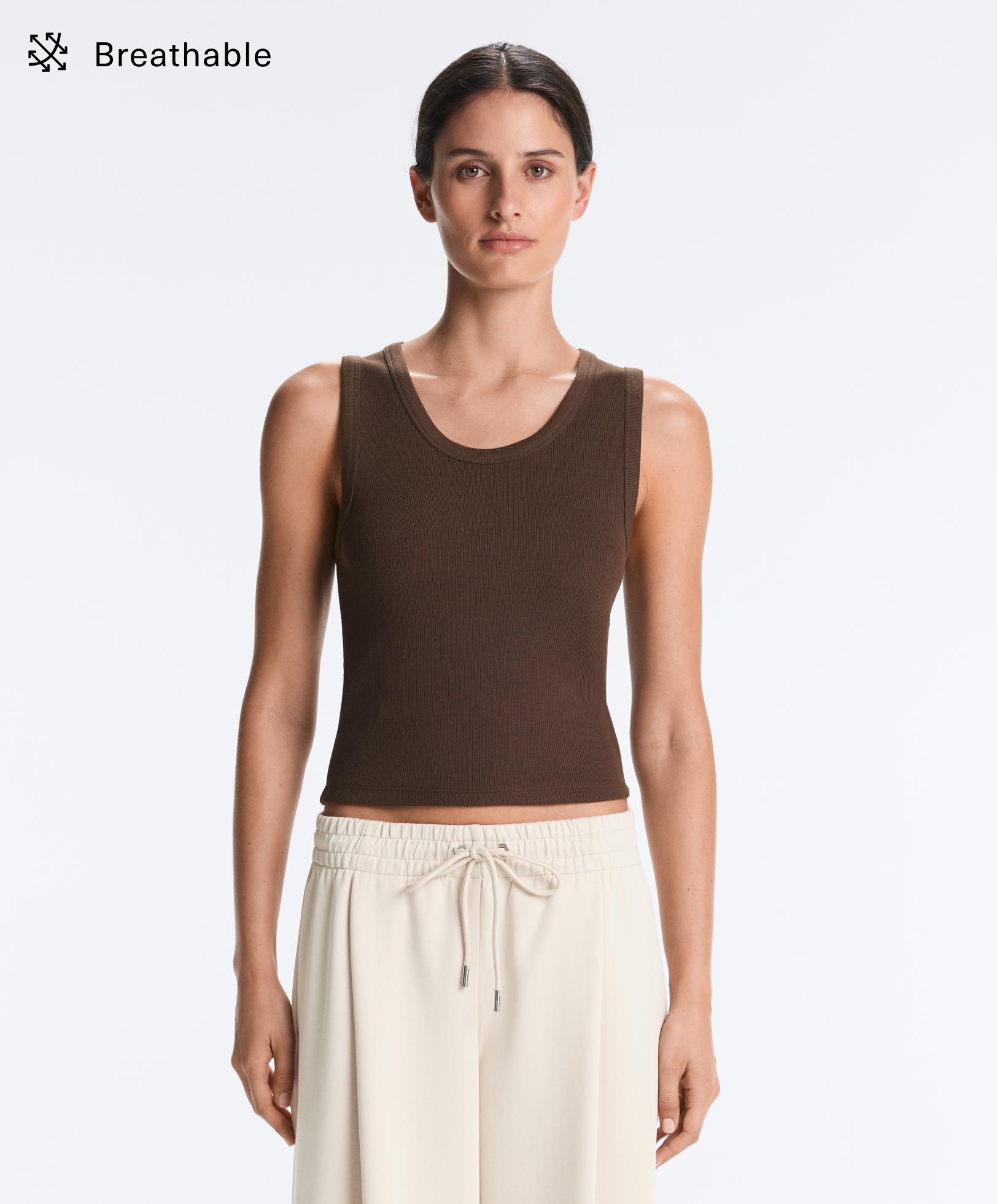 T-shirt rib à larges bretelles avec coton et modal