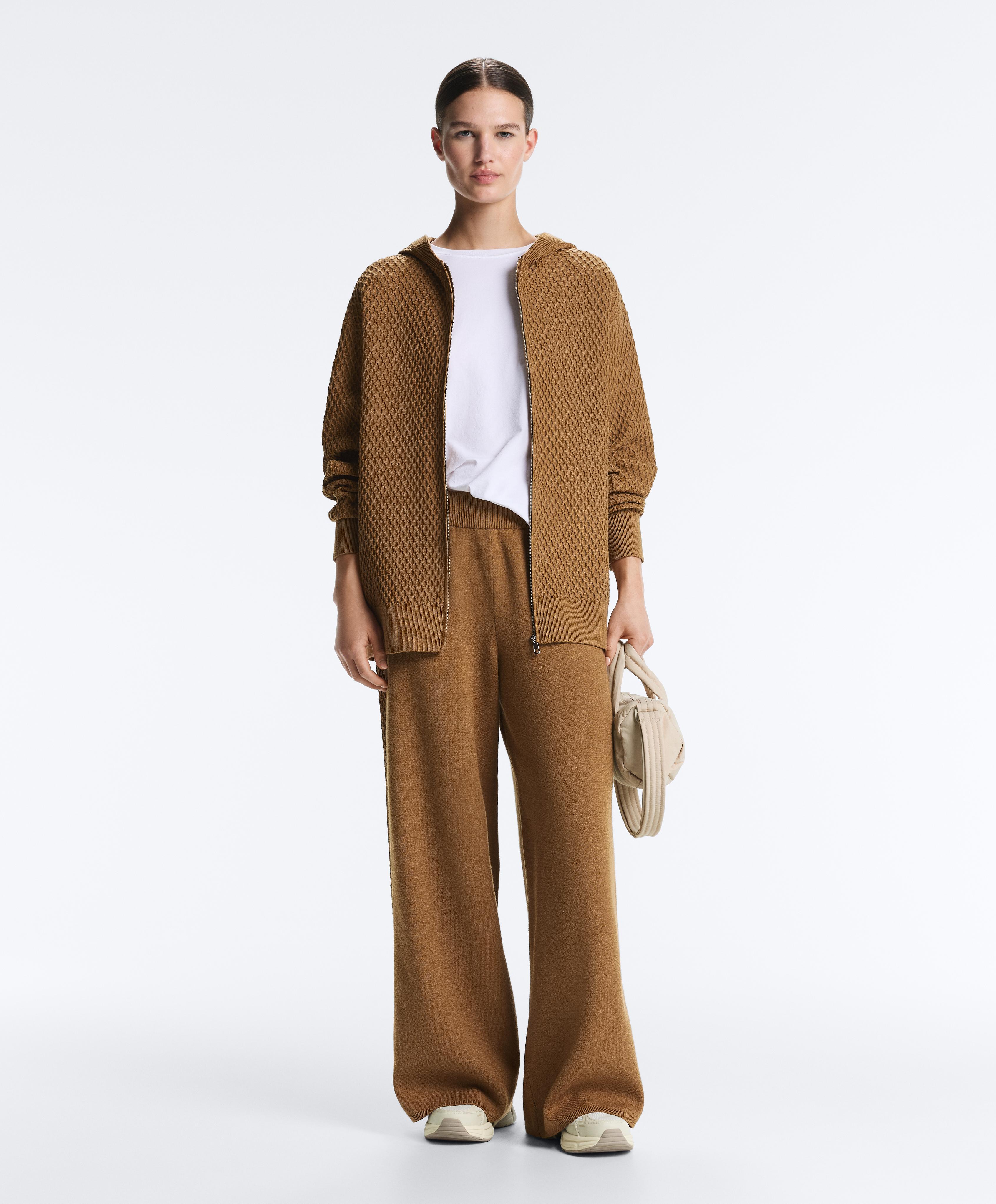 Long structured knit jacket with hood — COPPER