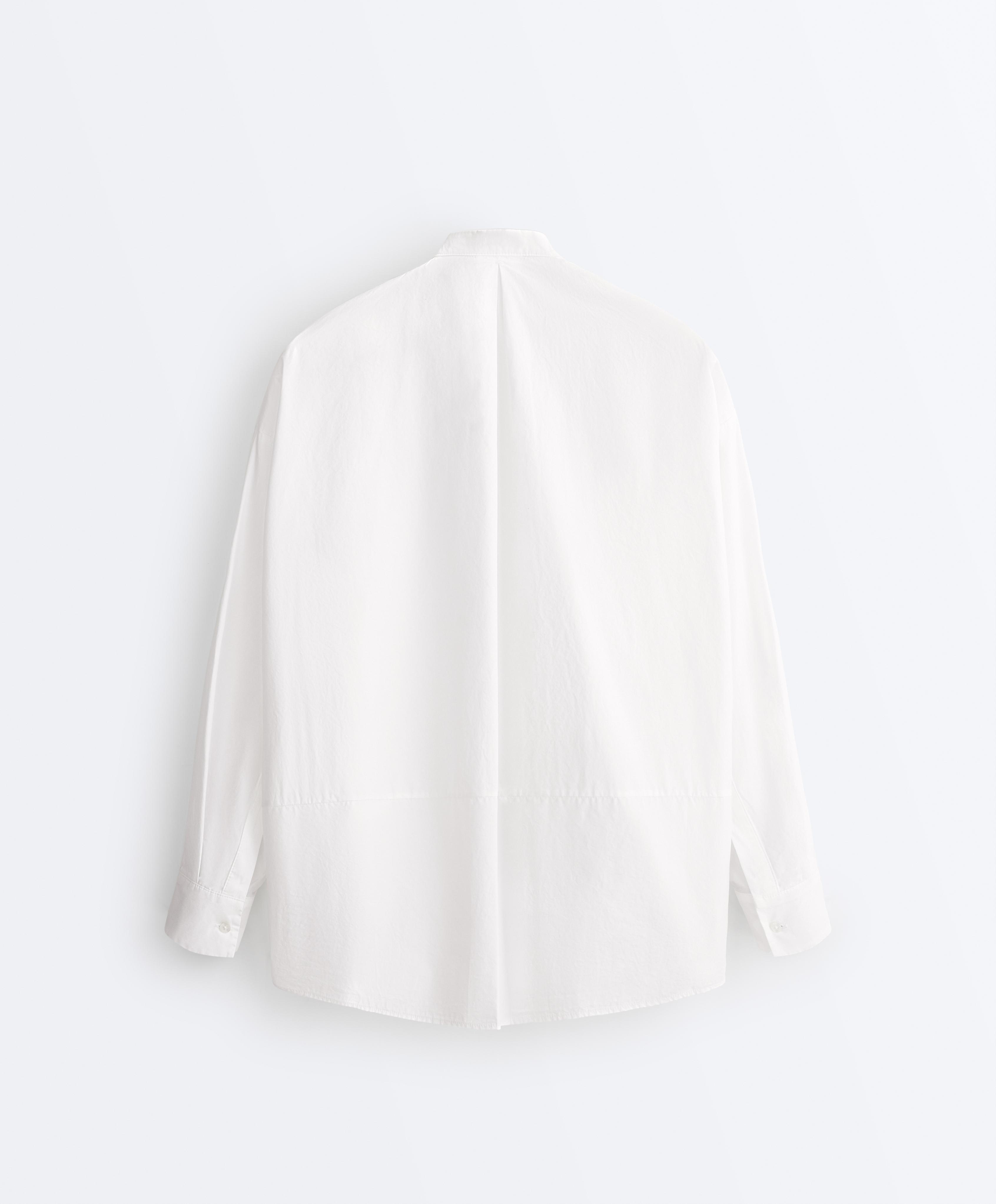 100% cotton stand-up collar shirt — WHITE 