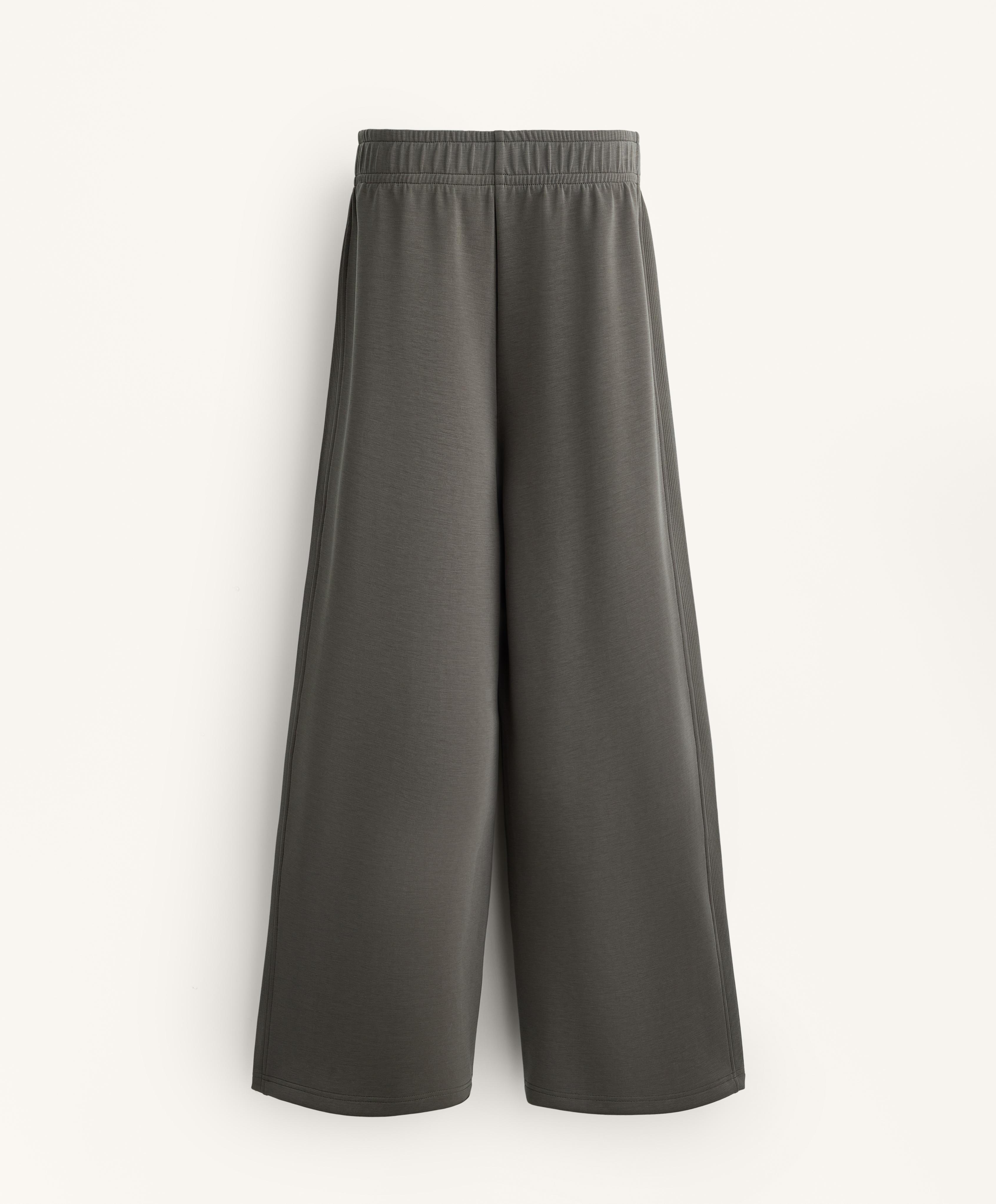Wide-leg straight trousers with side rib and brushed modal — CHARCOAL GREY