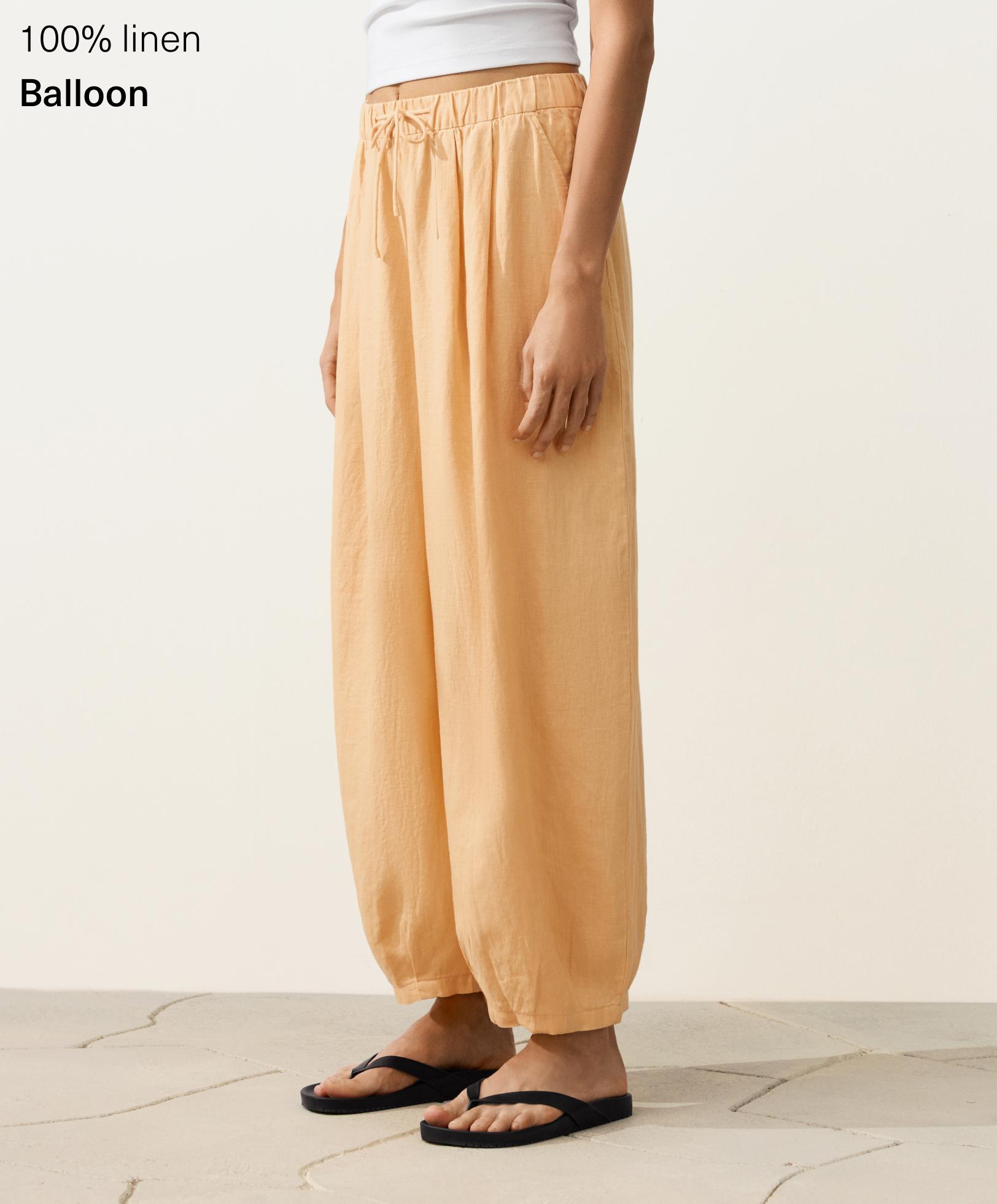 100% linen balloon trousers — BURNT YELLOW