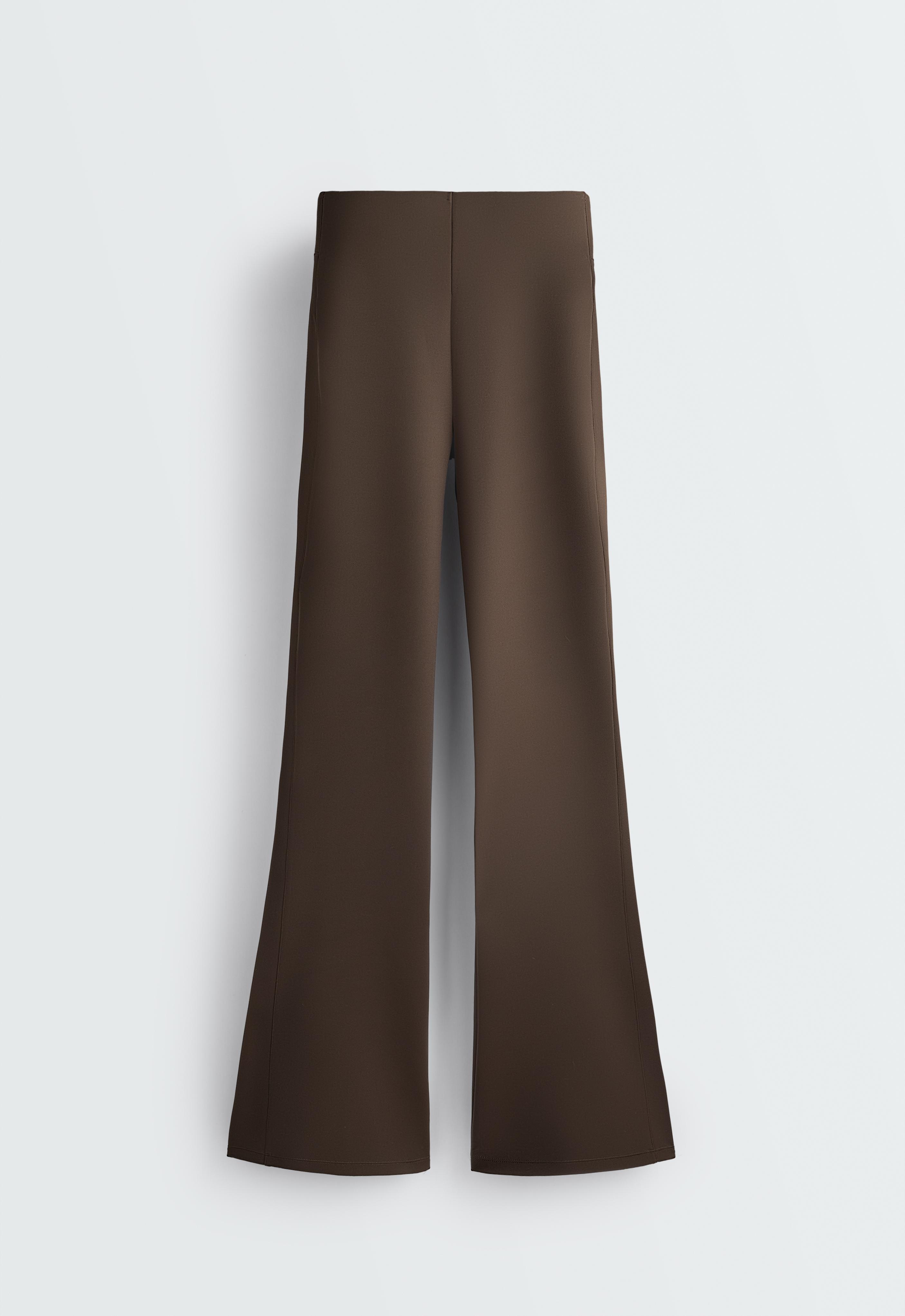 Neoprene-effect high rise flare trousers — BROWN