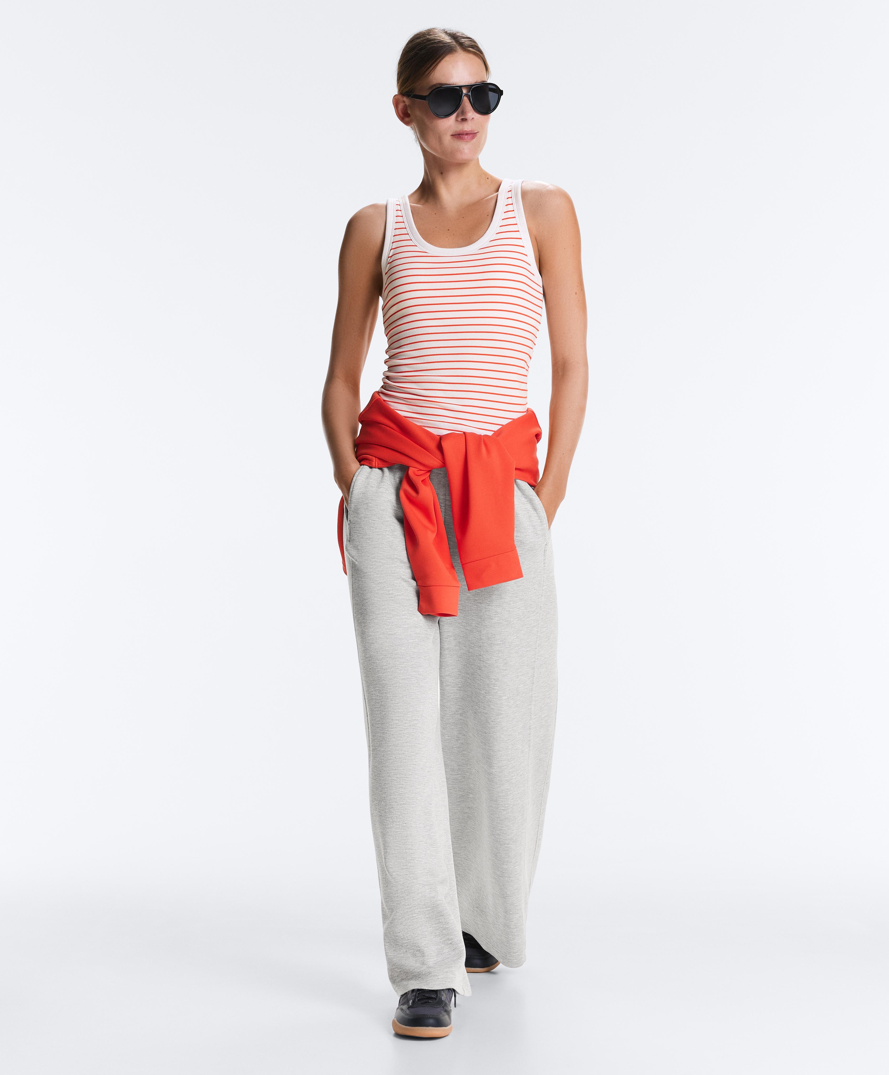 Long modal rib stripe tank top — BRIGHT ORANGE