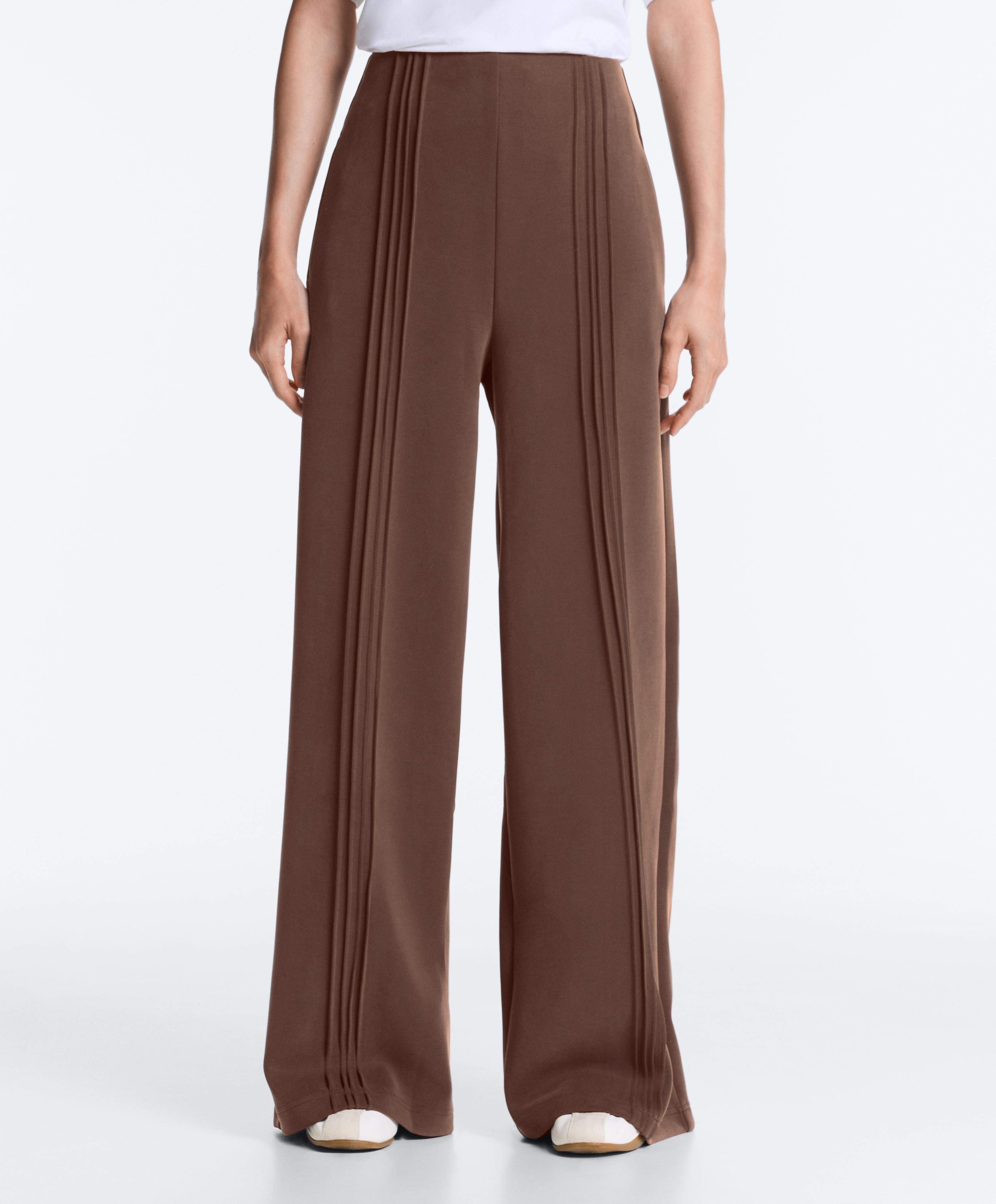 Straight-leg trousers with soft-touch modal and piping — MID-BROWN